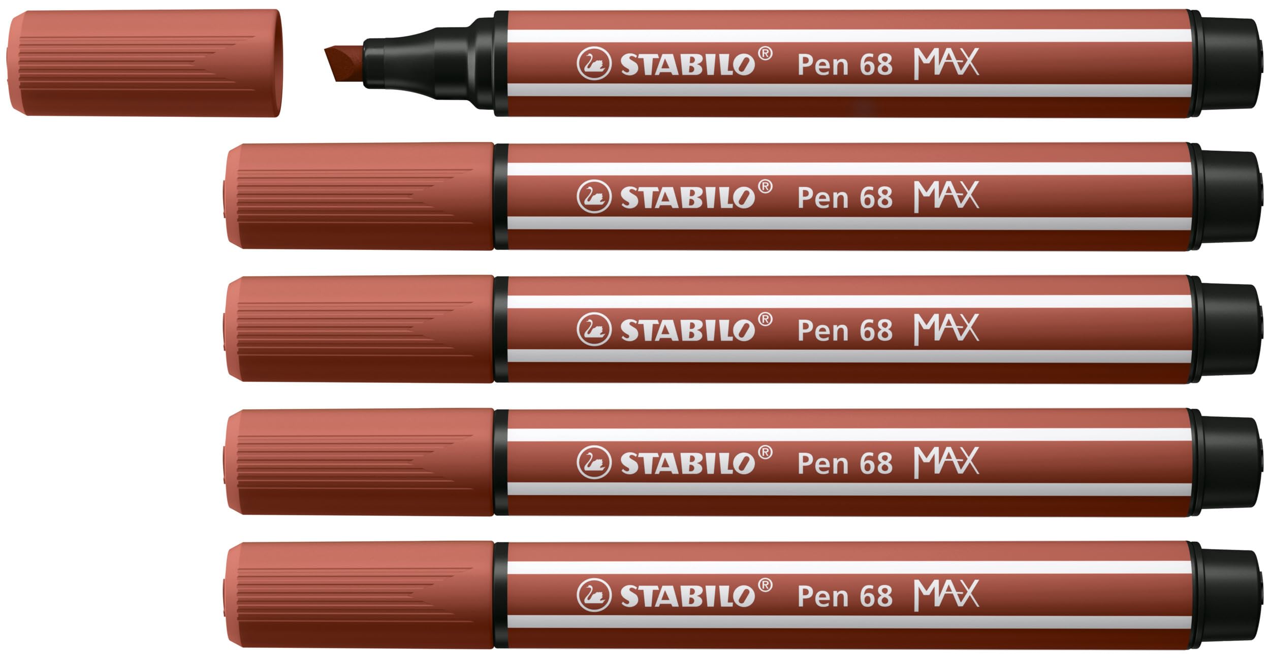 STABILO Pen 68 MAX - Premium Fibre-Tip Pen with Chisel Tip - ARTY - Pack of 5 - Sienna