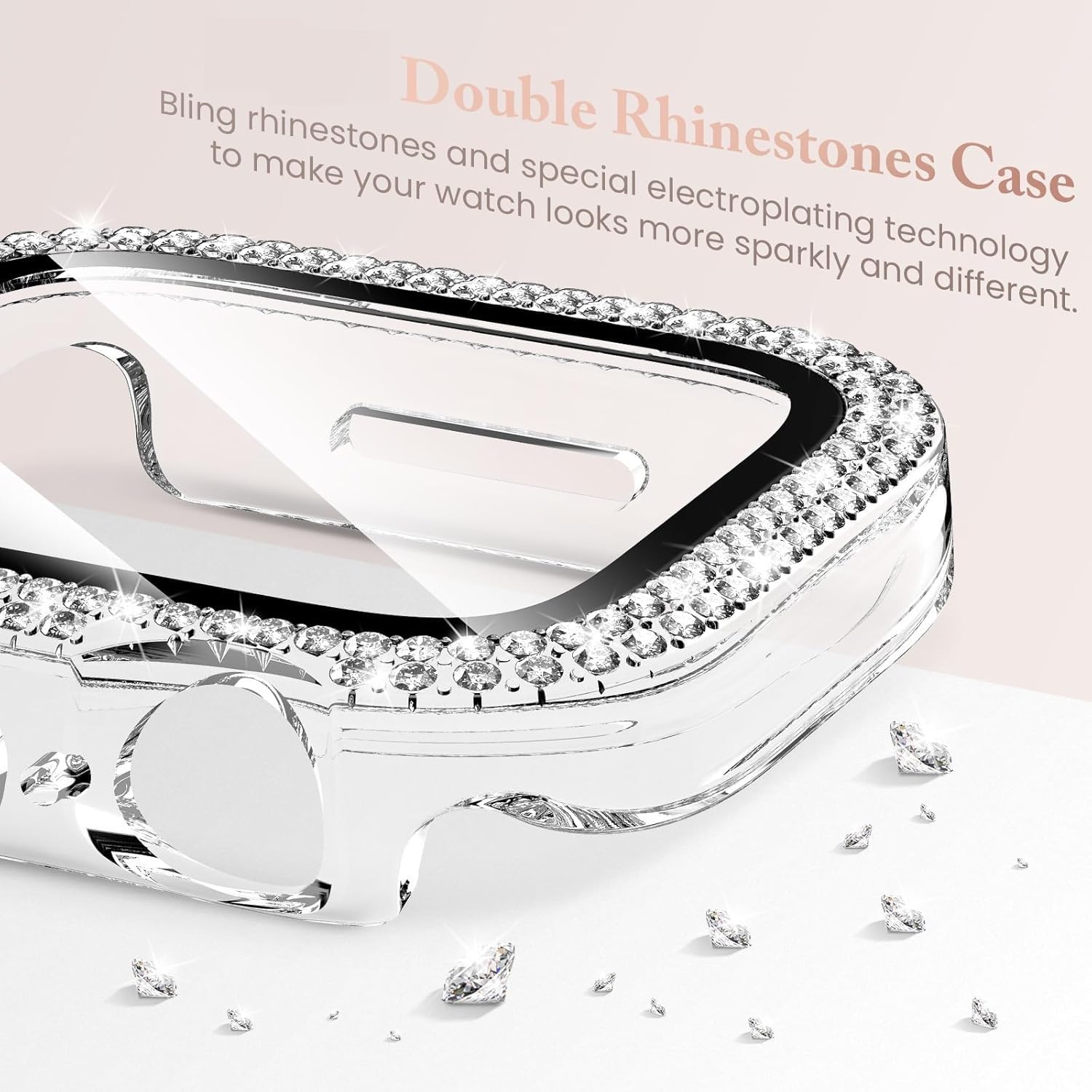 Goton 44 mm Bling Hülle kompatibel für Apple Watch Displayschutzfolie Serie 6 5 4, SE 3/2/1 für Frauen, Diamant Strass Gesichtsabdeckung für iWatch 44 mm Zubehör