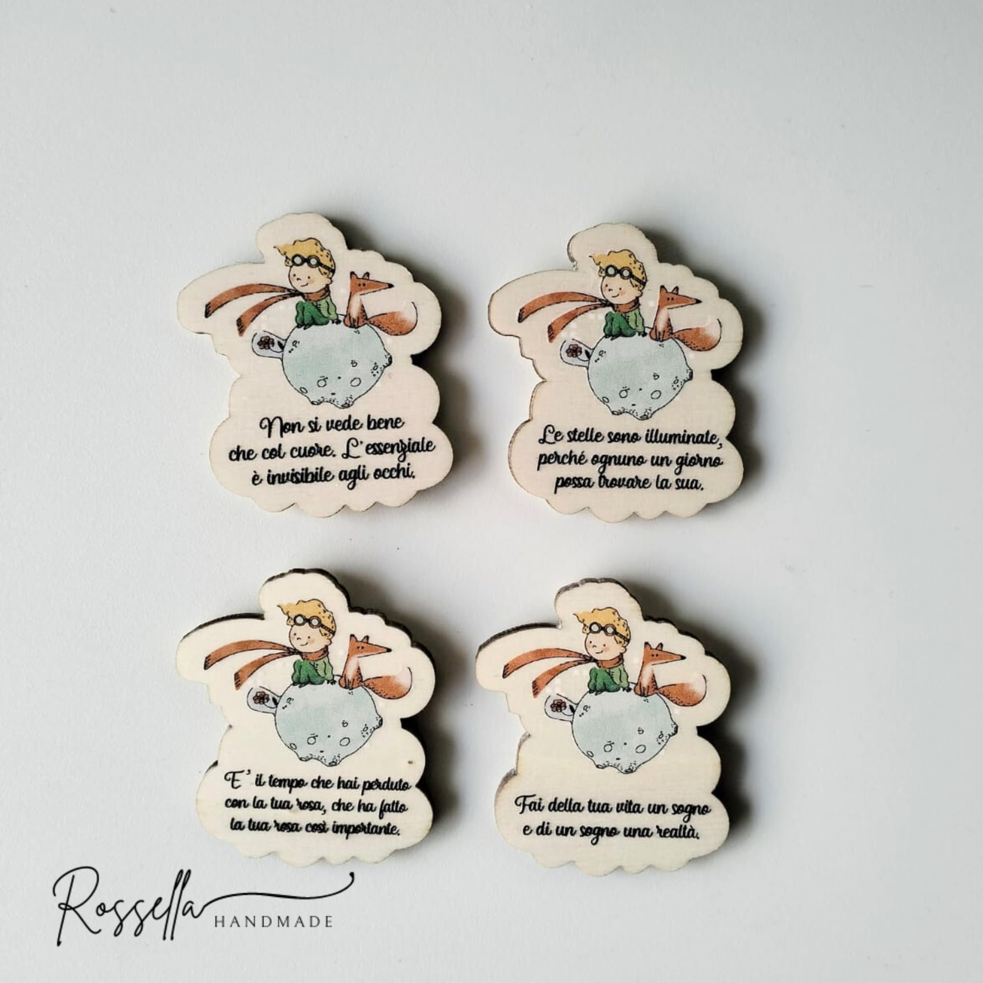 Segnaposto in legno, calamite, frasi piccolo principe, bomboniere comunione, battesimo bimbo, primo compleanno, cresima, ricordino nascita,