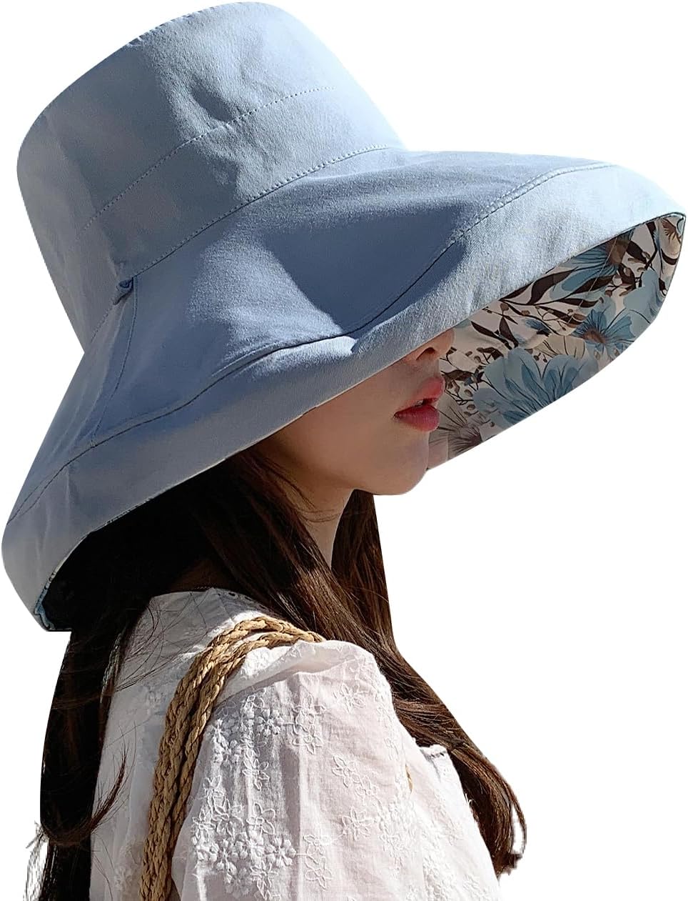HUAMULAN Women Summer Sun Hat Wide Brim Wired Edge Floral Beach Bucket Hats Reversible Foldable Travel UV Protection Lady Hat