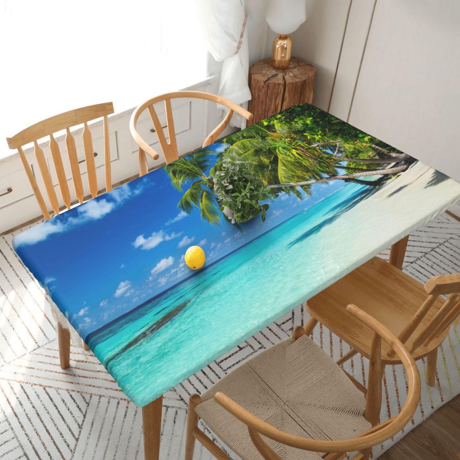 BNVSADC Romantic Beach Printed 5FT Tablecloth Polyester Kitchen Water Resistant Table Cloth Dining Table Decoration Table Covers, 152x76 CM