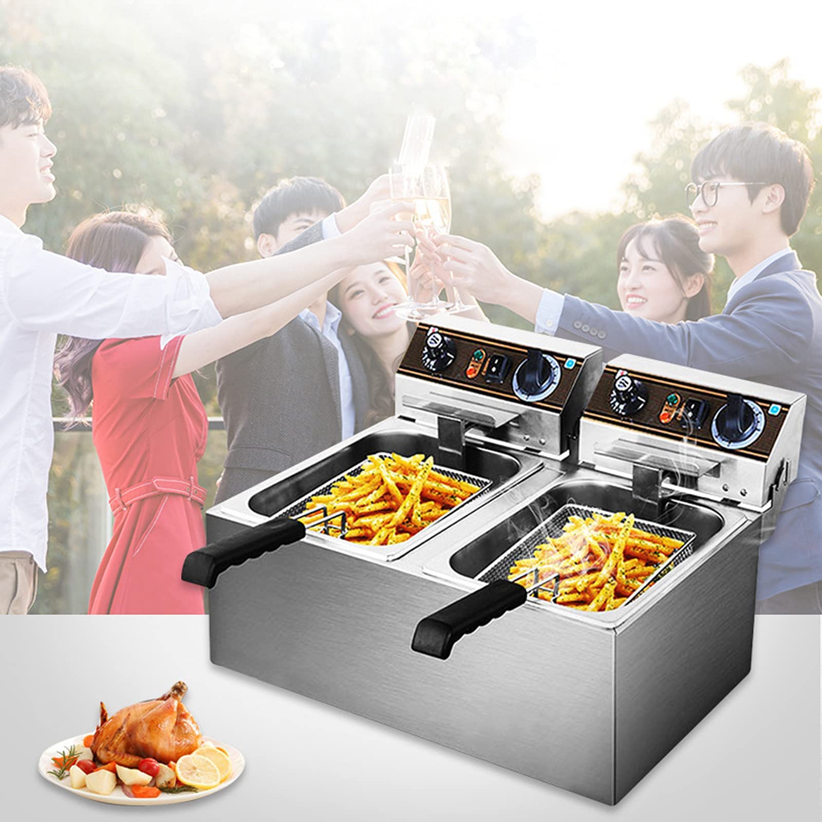 Freidora De Alta Resistencia, Freidoras Eléctricas Profesionales De Acero Inoxidable De Doble Tanque con Temporizador Y Control De Temperatura para El Hogar, Cocina, Res,34L