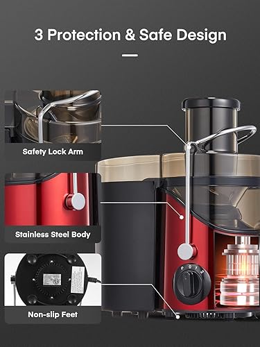 Miniatura 4 de Extractor de exprimidores de boca ancha de 3 pulgadas, potencia máxima de 800 W, para verduras y frutas con ajuste de 3 velocidades, motor de 400 W,