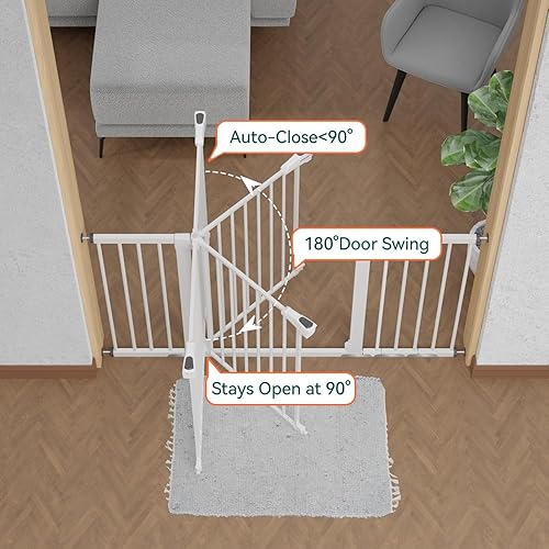 Miniatura 79 de BABELIO Puerta extra ancha para bebé/perro, PressGuard P7, cierre automático de metal, puerta para mascotas montada a presión para puertas, sin
