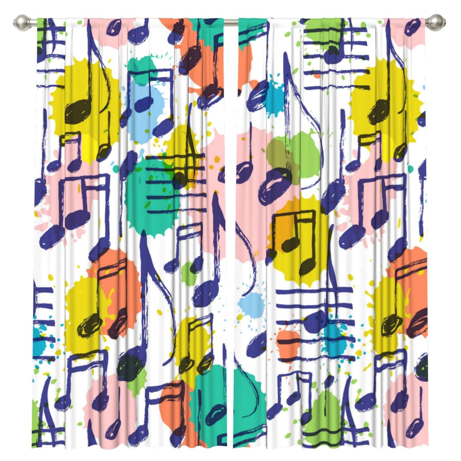 InOmak Music, Musical Notes, Stylish, 2 Panels Window Curtains 52 x 84 Inch Blackout Curtains for Living Room Bedroom