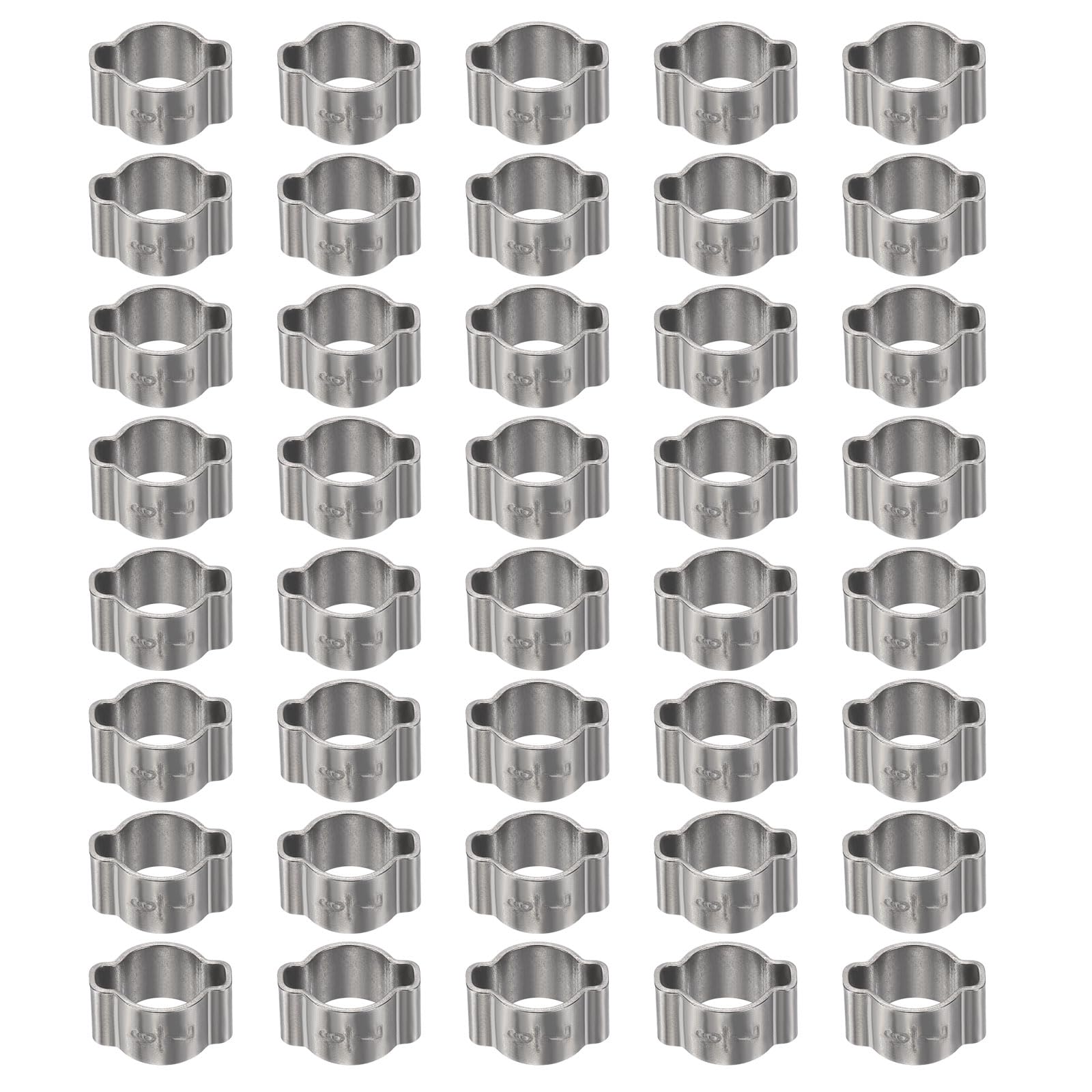 sourcing map 40pcs Double Ear Hose Clamp 7-9 mm 304 Stainless Steel Hose Clamp Double Ear O Clips Crimp Rings for Fuel Line Pipe Tube Fitting Connections, Silver