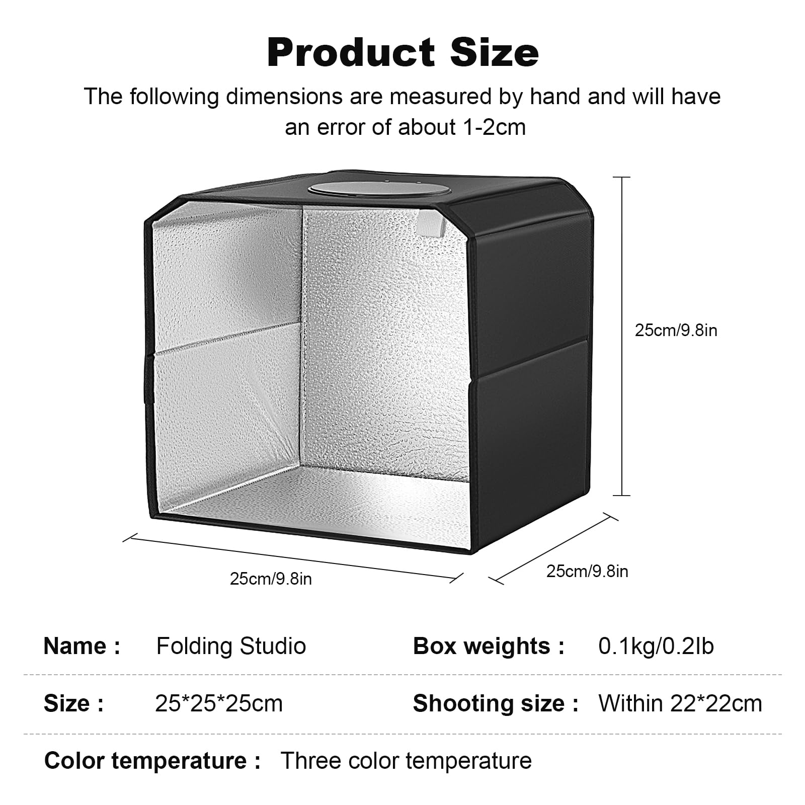 Soonpho Light Tent Photo Box,Photo Studio Foldable Photo Box Photography Light Tent Kit con luminanza 26lm,64 luci LED dimmerabili,3000K-6500K,6 sfondi colorati per piccoli prodotti (25x25x25 cm)