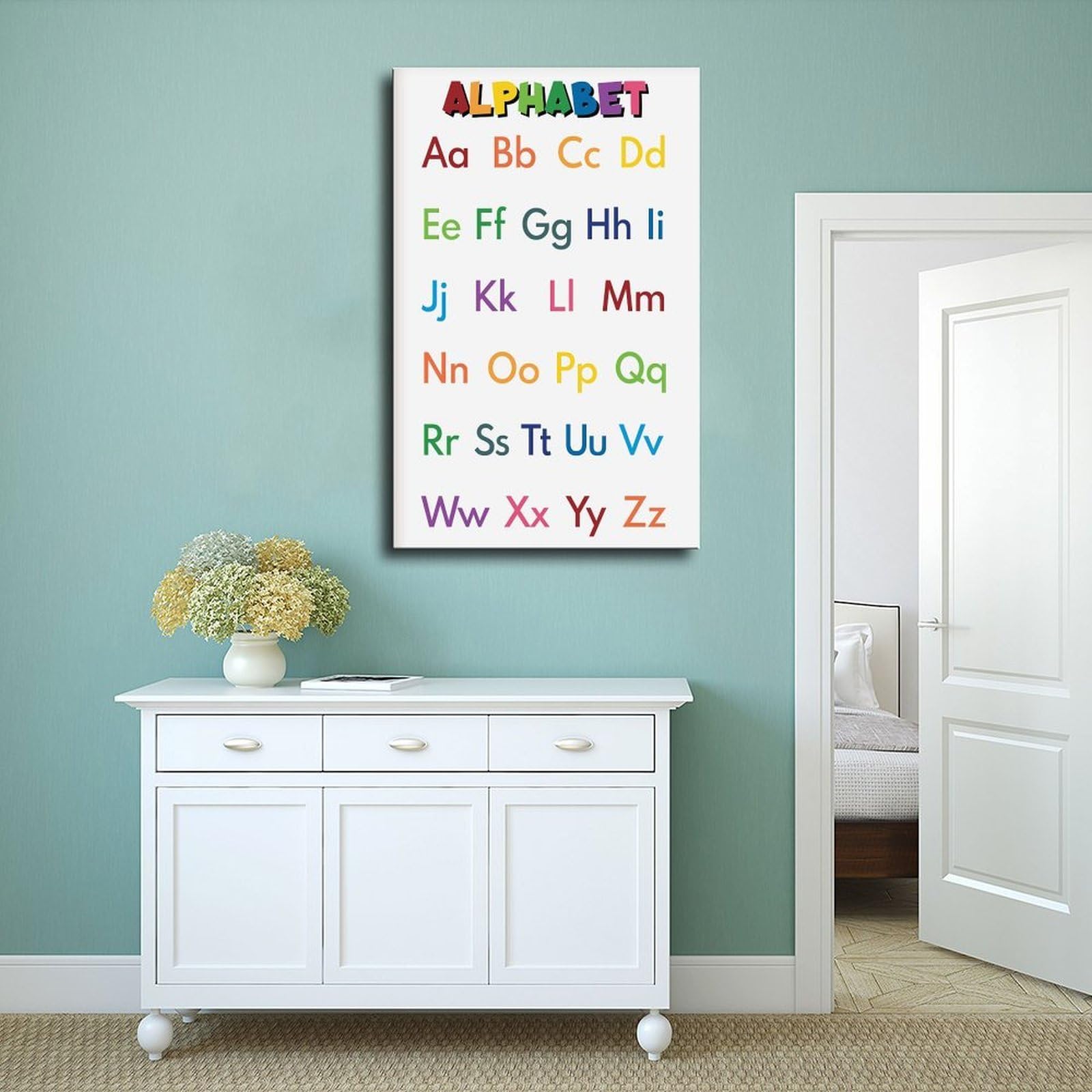 Poster de l'alphabet pour enfants, affiche éducative, apprentissage préscolaire, apprentissage de l'alphabet, décoration murale de salle de classe, impression numérique, impression sur toile