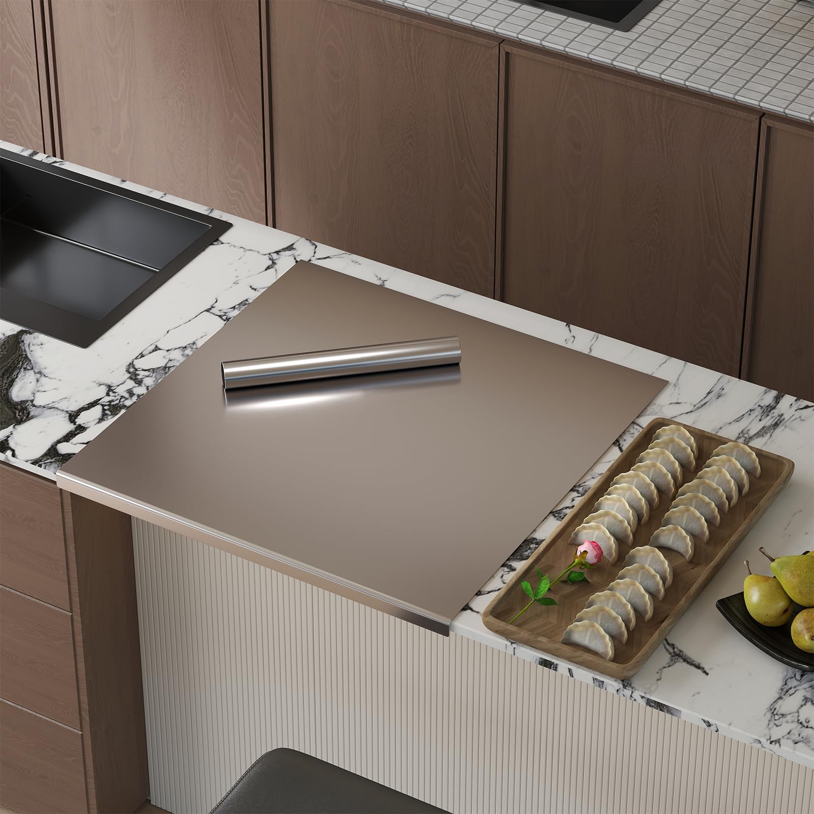 Planche à découper en acier inoxydable 50 x 50 cm pour pétrir le pain et couper la viande