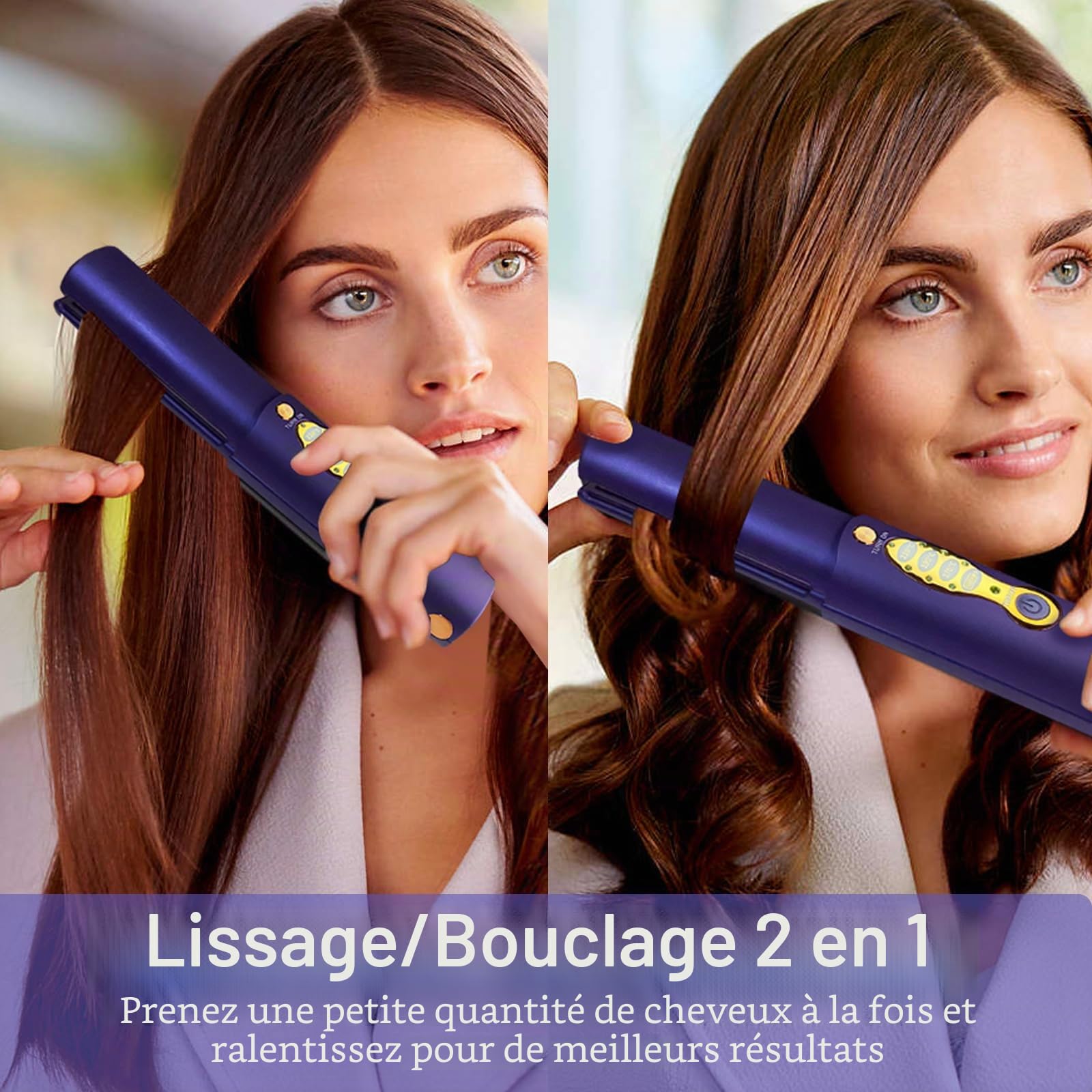 Fer à lisser sans fil portable 5000 mAh longue portée en titane 2 en 1 pour lisser et boucler max. 210 ℃/400 °F chauffe en quelques