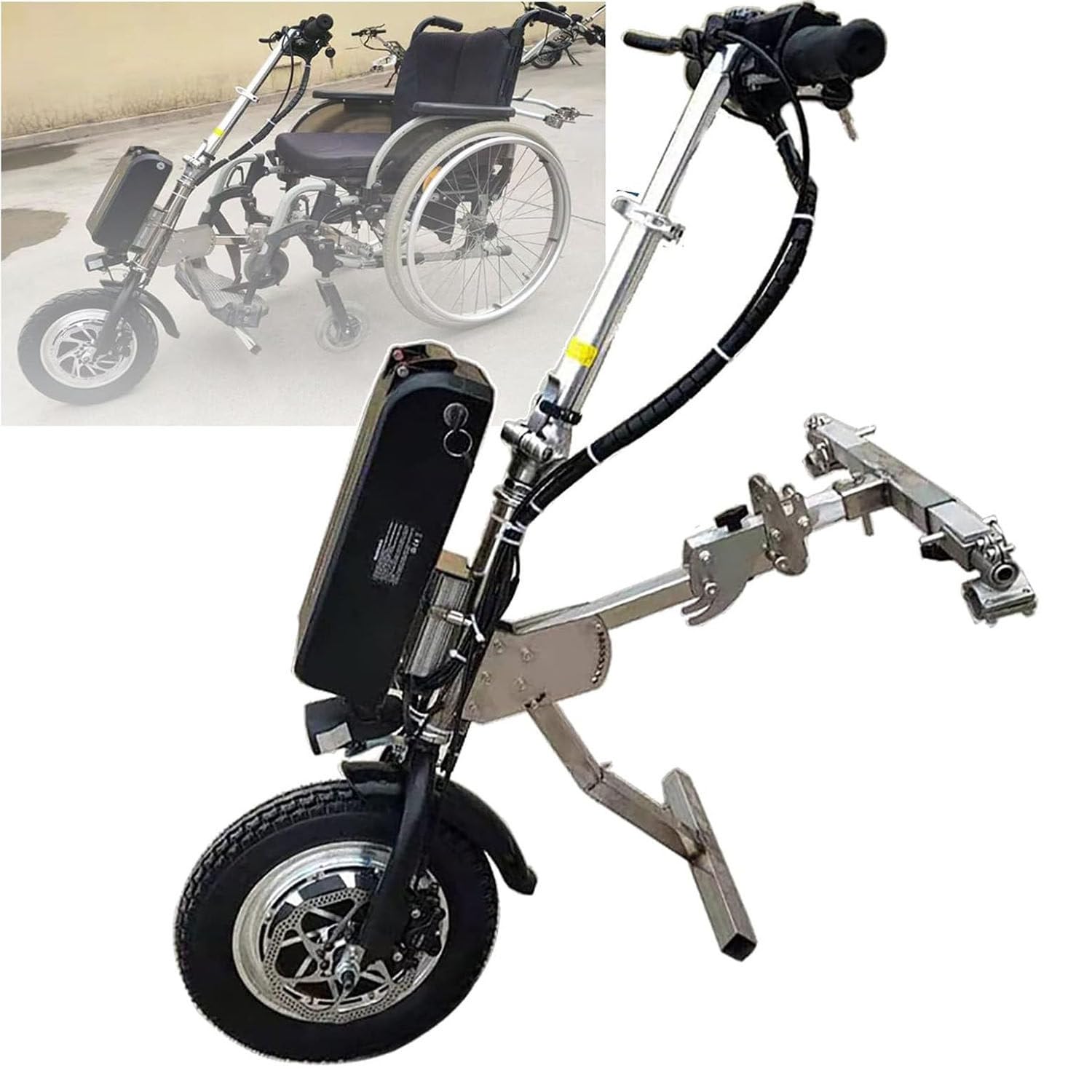 Kit de conversión de silla de ruedas eléctrica, motor de 500 W, control de 3 velocidades, amortiguador para mejorar la movilidad manual de sillas de ruedas