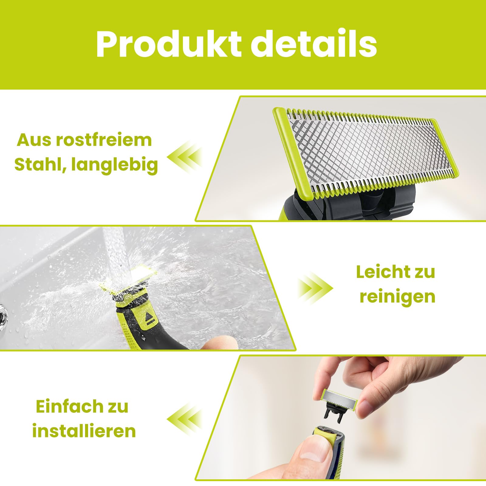 4 Stück Ersatzklinge für OneBlade, Aus Rostfreiem Stahl, Langlebig und Präzise, Geeignet zum Trimmen von Körper- und Gesichtsbärten, Abgerundete Spitze, Sicher und Zuverlässig