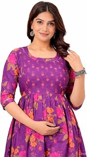 Women's Floral Printed Anarkali Maternity Feeding Gown Cotton Feeding Kurti Stylish&Trendy Maxi Dress - 3/4 Sleeve,Casual ... Price In India