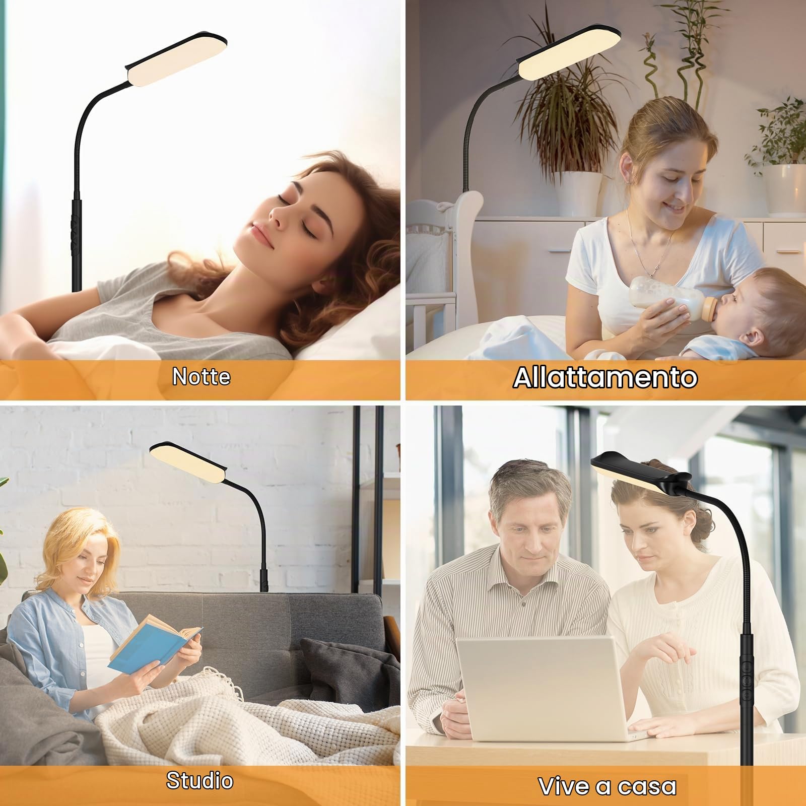 Lampada da Terra LED Dimmerabile: 18W Piantana 4 Temperature di Colore e 4 Luminosità con Telecomando - Timer 1H - Lampada da Salotto a Collo d'Oca Flessibile (Nero)