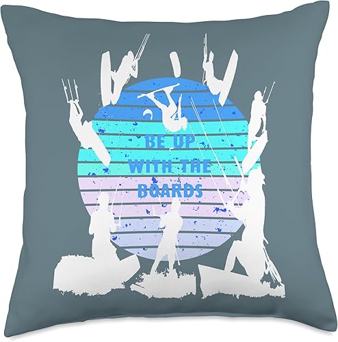 Kitesurf Gifts and Surf Lover Tees by taiche Kitesurfers Be Up with The Boards - Almohada estilo retro 8, 18 x 18 pulgadas, multicolor