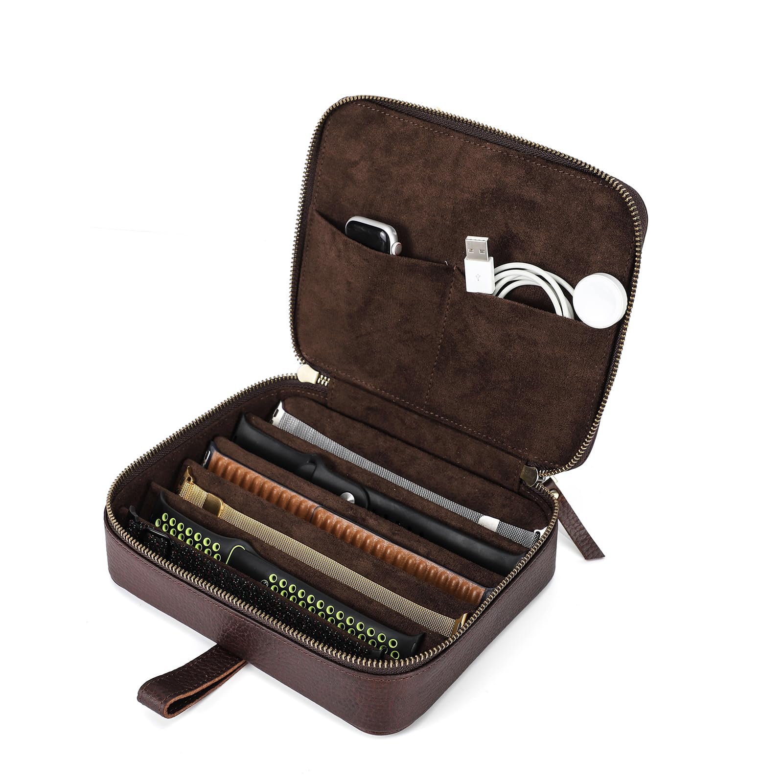 HVMBEUGOS Watch Strap Storage Leather Case Holds 6pcs Watch Straps, Travel Organiser Box for Smart Watch Bands and Watch Straps