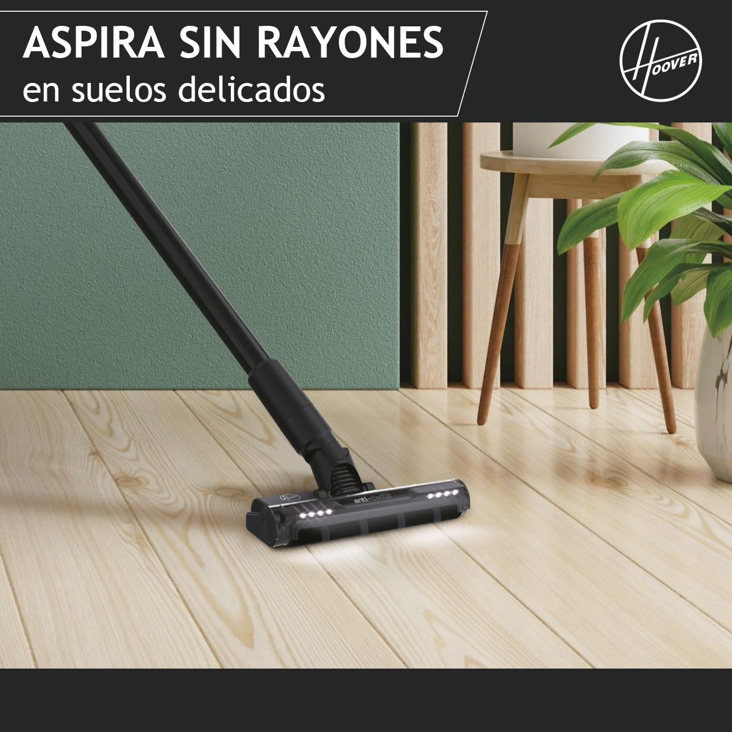 Hoover Aspiradora Escoba Sin Cable Especial Suelos Duros, 1200 POWERTIME, Alta Potencia, Cepillo Antienredos, Luces LED, Ligera, Ideal para Rincones [HF401H]