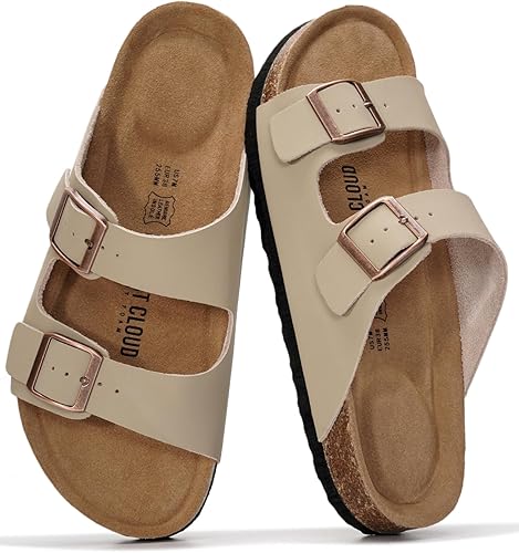 Vista 11 de Project Cloud - Sandalias planas de cuero auténtico para mujer, esenciales para la playa, sandalias de espuma viscoelástica, esenciales para Canela
