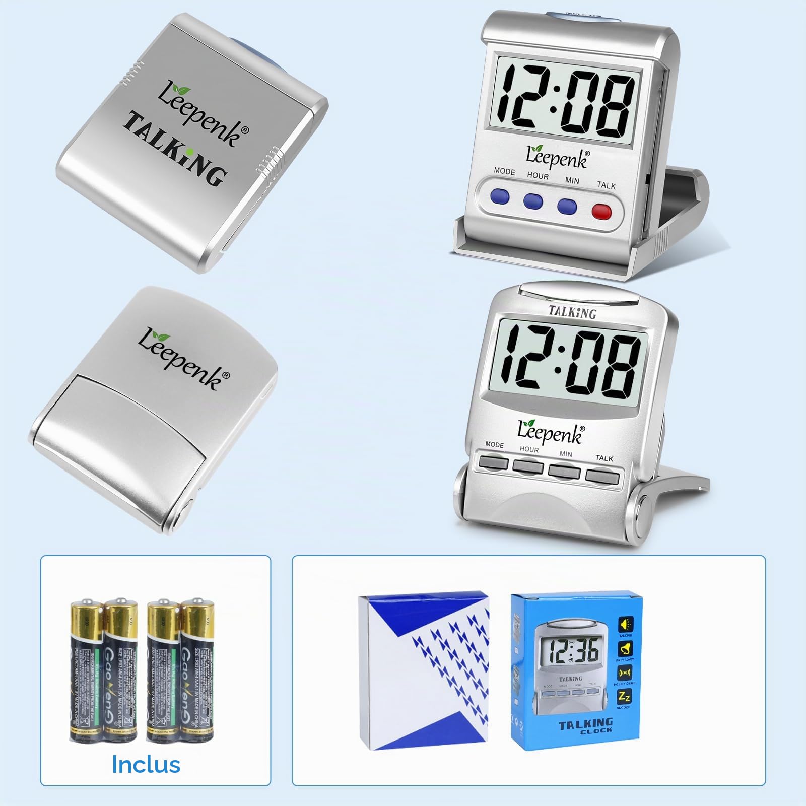 LEEPENK Lot de 2 horloges parlantes pour Personnes âgées aveugles, réveils malentendants, Horloge numérique à Piles pour Personnes âgées
