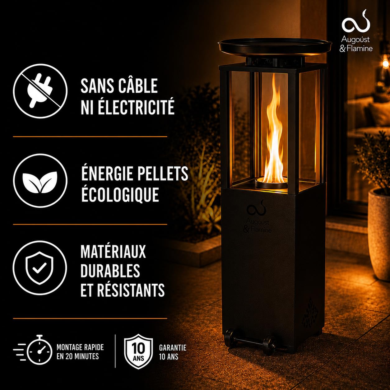 Brasero d'ambiance à Pellets Chauffage Extérieur Faible Fumée Poêle Design Moderne Jardin Balcon Camping Foyer Écologique Montage Rapide Plancha Chauffe terrasse feu Convivial Roma