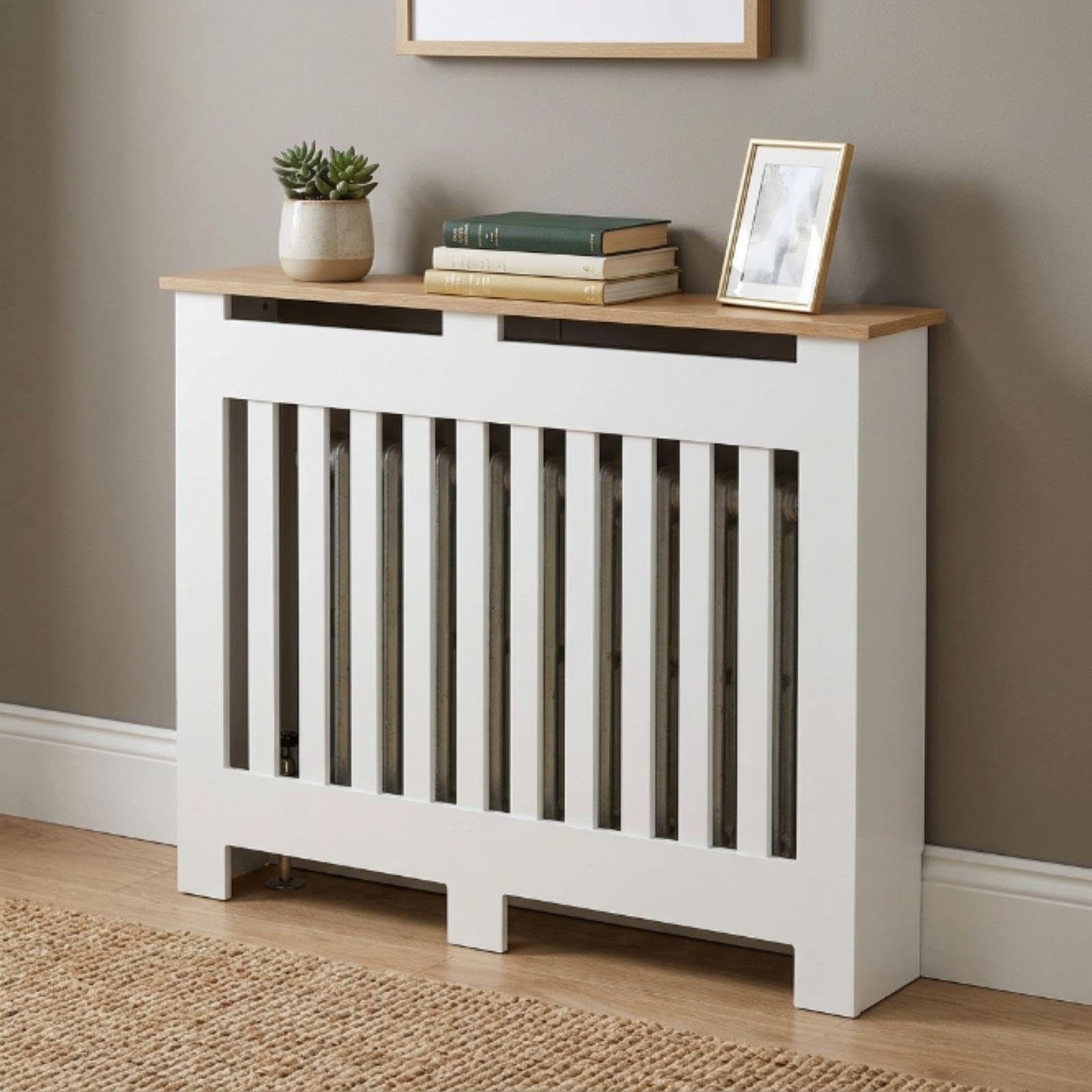 Cubre Radiadores de MDF con Estante y Lamas, Mueble para Calefacción