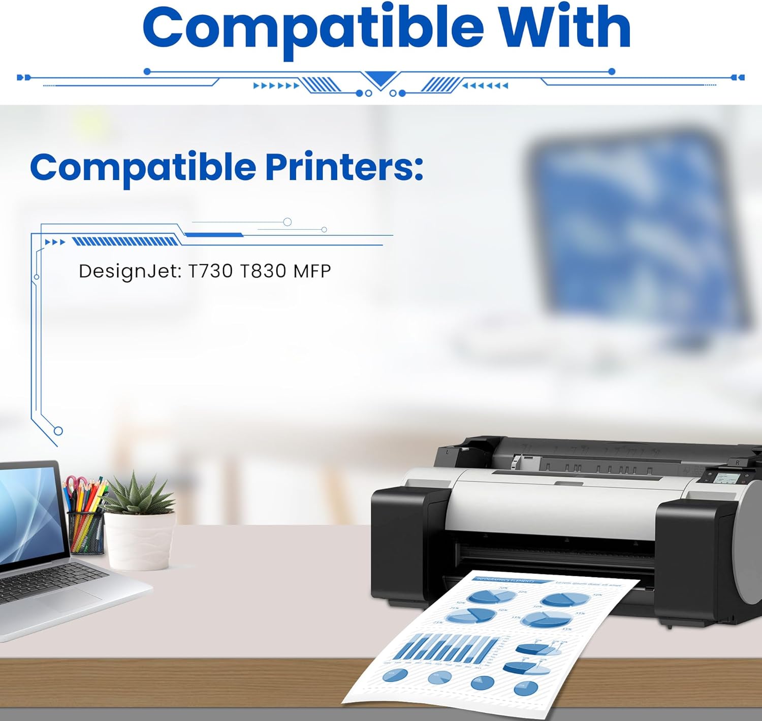 728 Ink Cartridge 300ML Pigment Ink Tank Bundle Replacement for HP 728 Ink Cartridges F9J68A F9J67A F9J66A F9J65A for DesignJet T830 MFP & T730 Large Format Plotter Printers, 4-Pack 728 Ink Kit