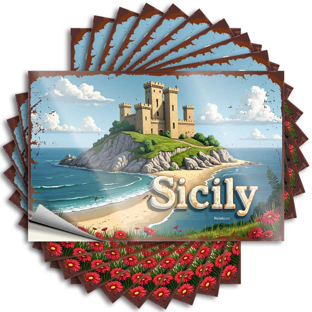 Funny Room Decor Tattoo Durable Helmet | Sicilian Castle By The Sea: A Dreamy Coastal View Books Self Adhesive Sticker for Sports DIY(12X18CM)