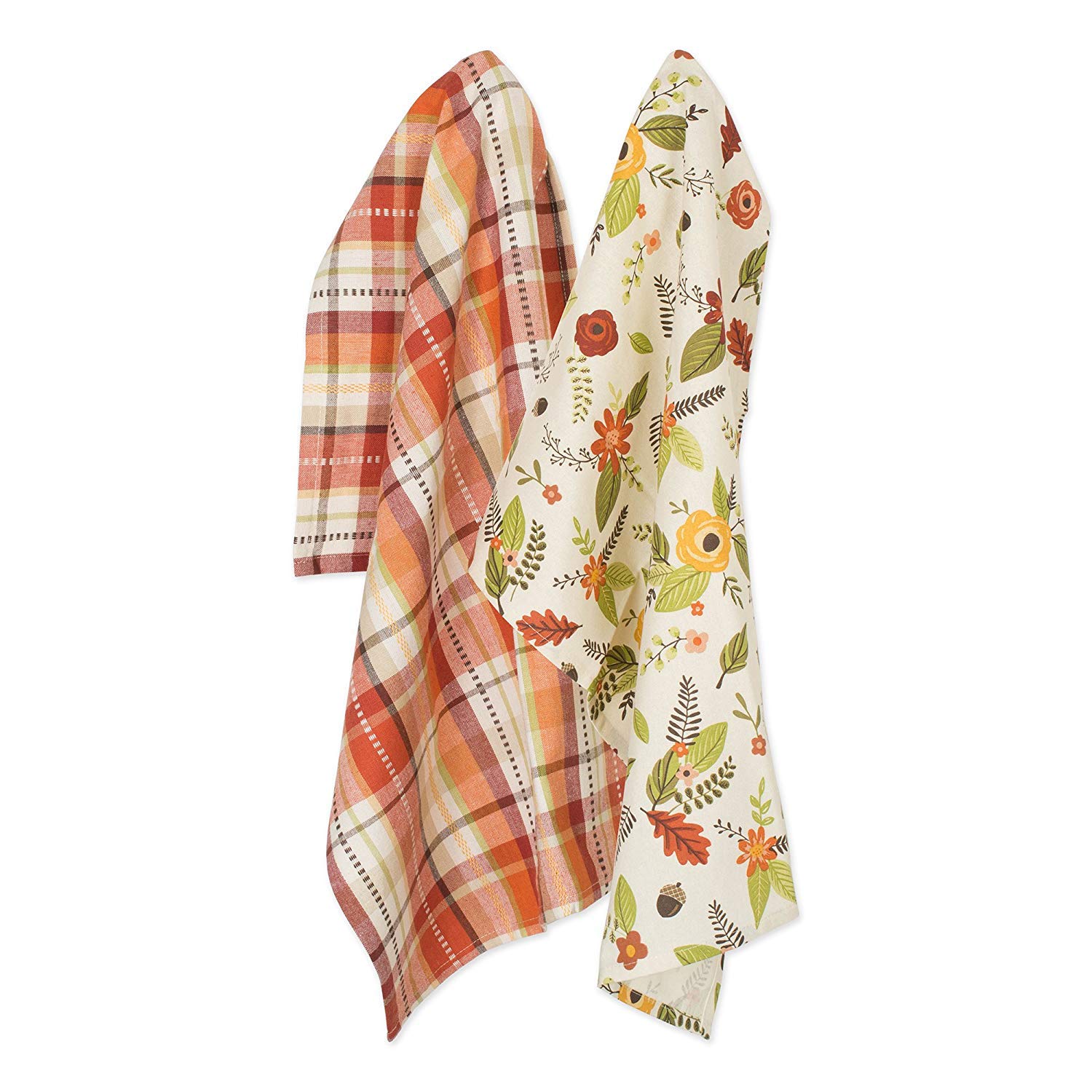 DII Printed Dishtowel Set, Cotton, Floral Plaid, 18x28