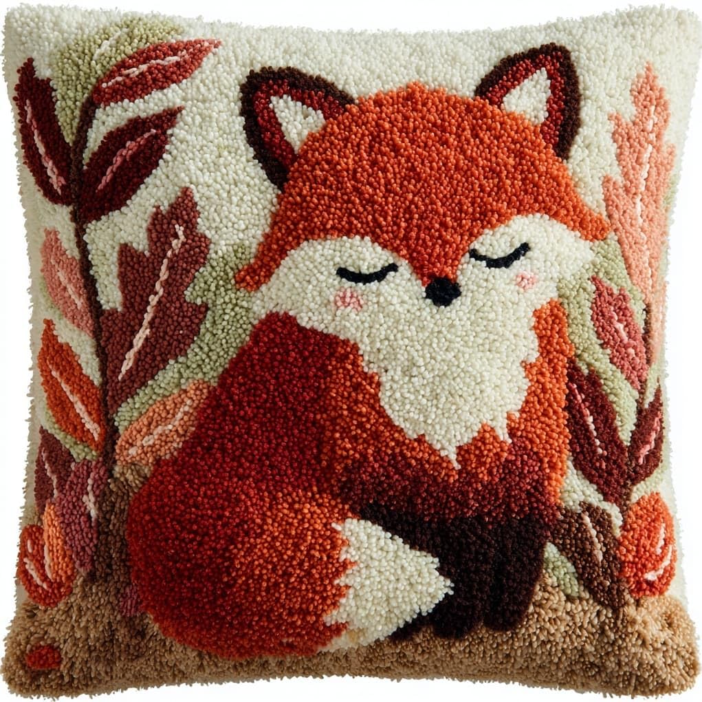 WallustrioaW DIY Latch Hook Kits 43x43cm,Forest Little Fox