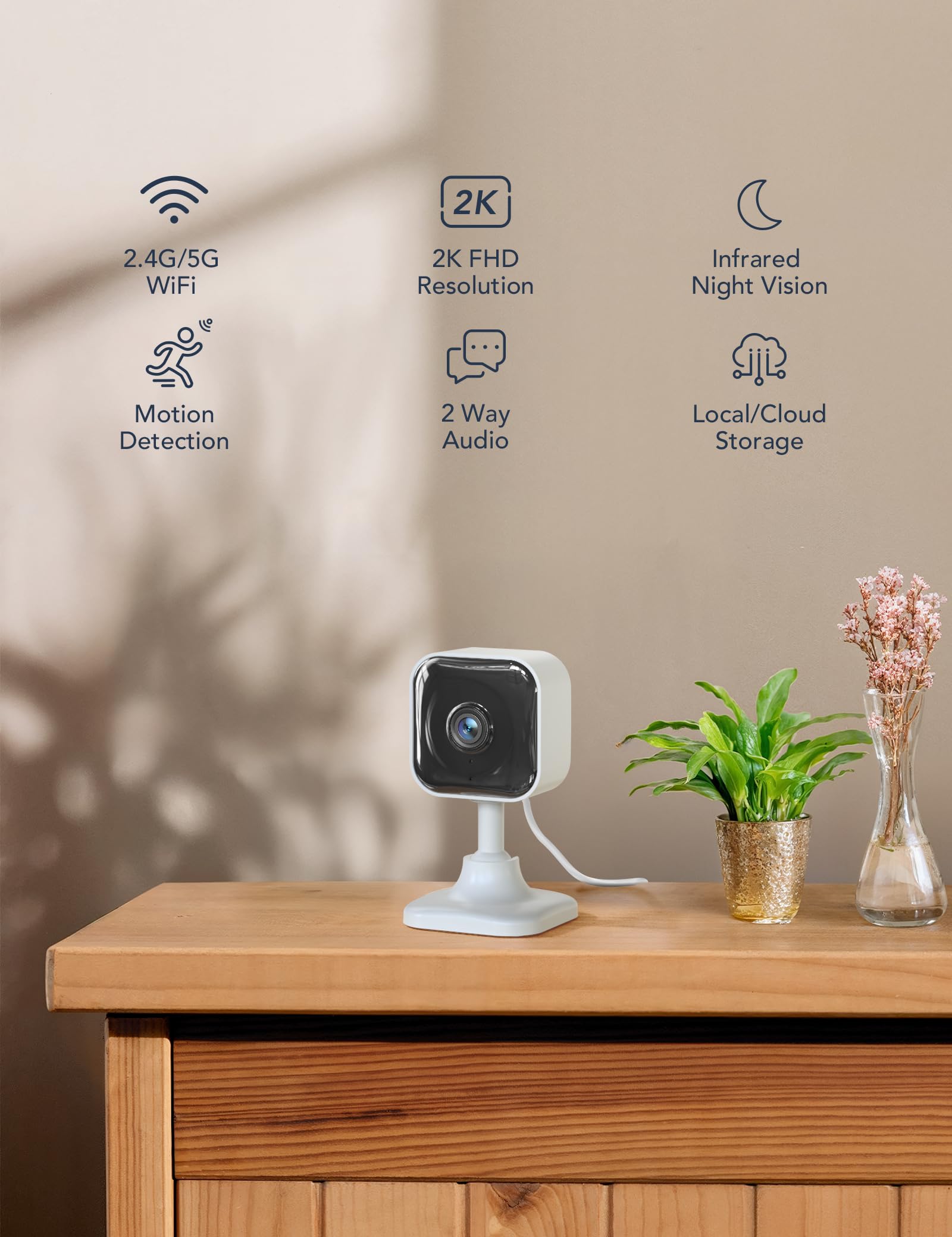 GNCC 2K 3MP Telecamera WIFI Interno Supporta 2.4G/5G WiFi, Videocamera Sorveglianza Interno Wifi, Mini Camera, Visione Notturna a Infrarossi, Rilevamento del Movimento e Citofono Bidirezionale, Kit 2