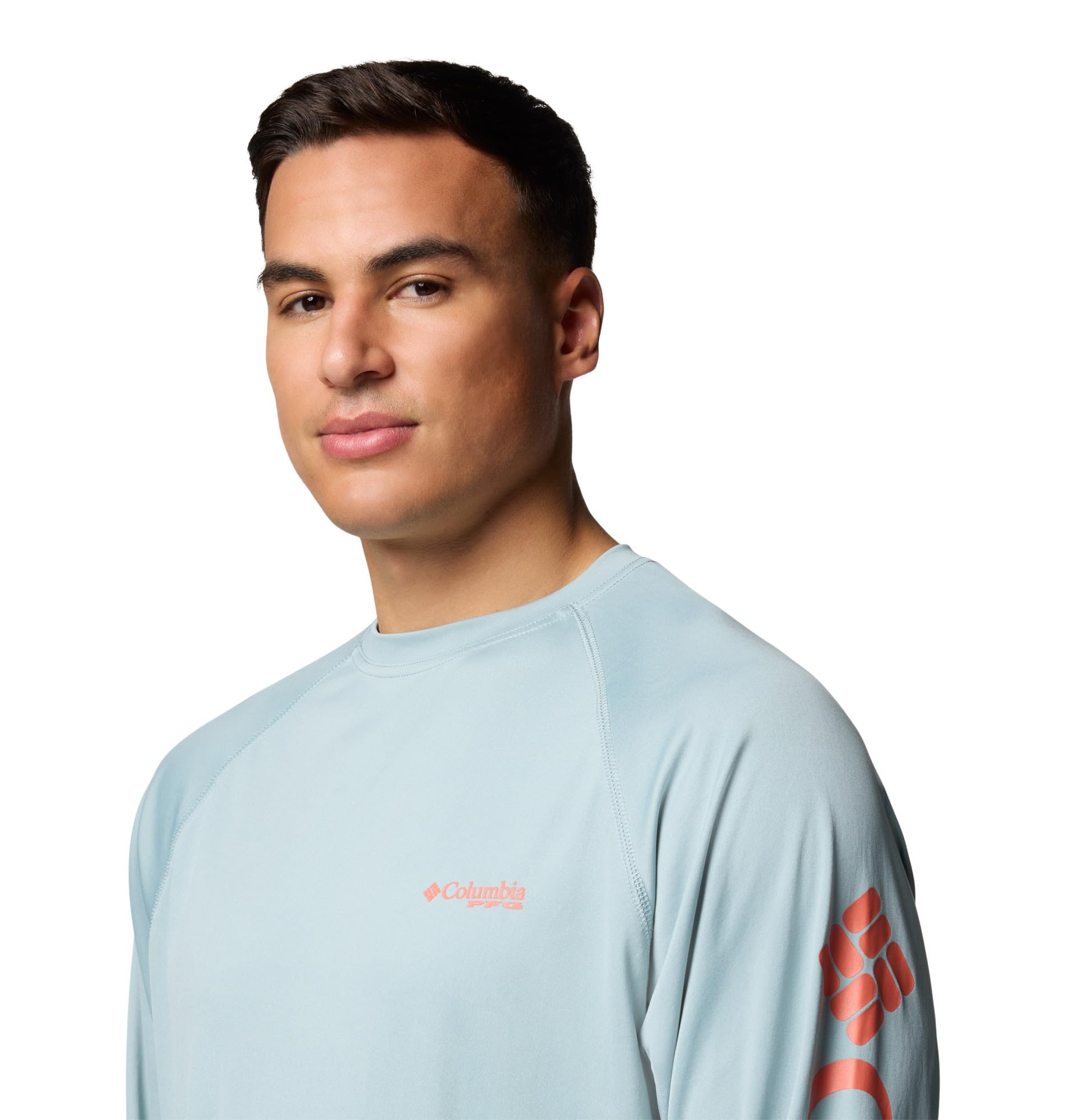 Columbia Tamiami II - Camisa de Manga Larga para Hombre, Logotipo Azul aplastado/melocotón desteñido, M