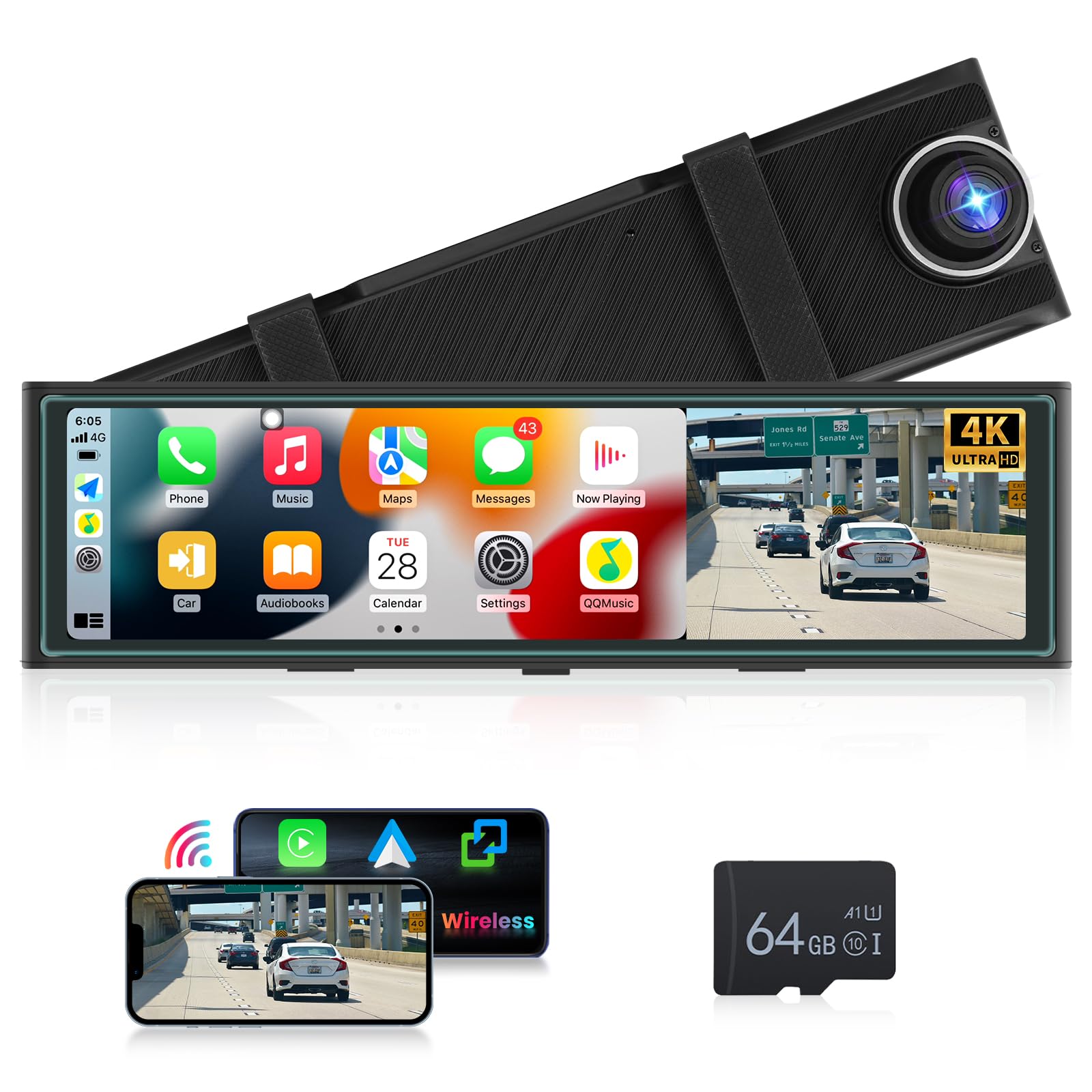 Dashcam Rétroviseur écran Tactile 9,66" - Caméra Avant Et Arrière 1080P - Aide Au Stationnement Et Vision Nocturne
