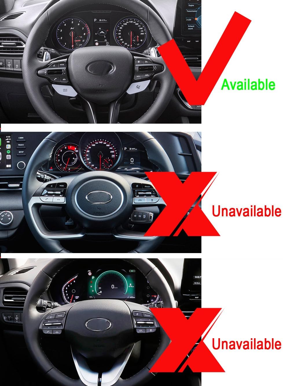 HIBEYO Paddle Shifter Extensions for Hyundai I30 Wagon N Line Veloster KONA N Elantra Avante GT N-line CN7 2019-2023 Metal Steering Wheel Paddle Shifter Trim Cover Decoration Accessories-Red