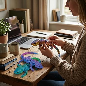 3PCS 3D Printed Lizard, 3D Printed Animals for Focus Enhancement, Dynamic Desktop Decoration for Office and Study Spaces, 30 cm Lizards in Silk Red Blue, Silk Blue Green and Silks Mult