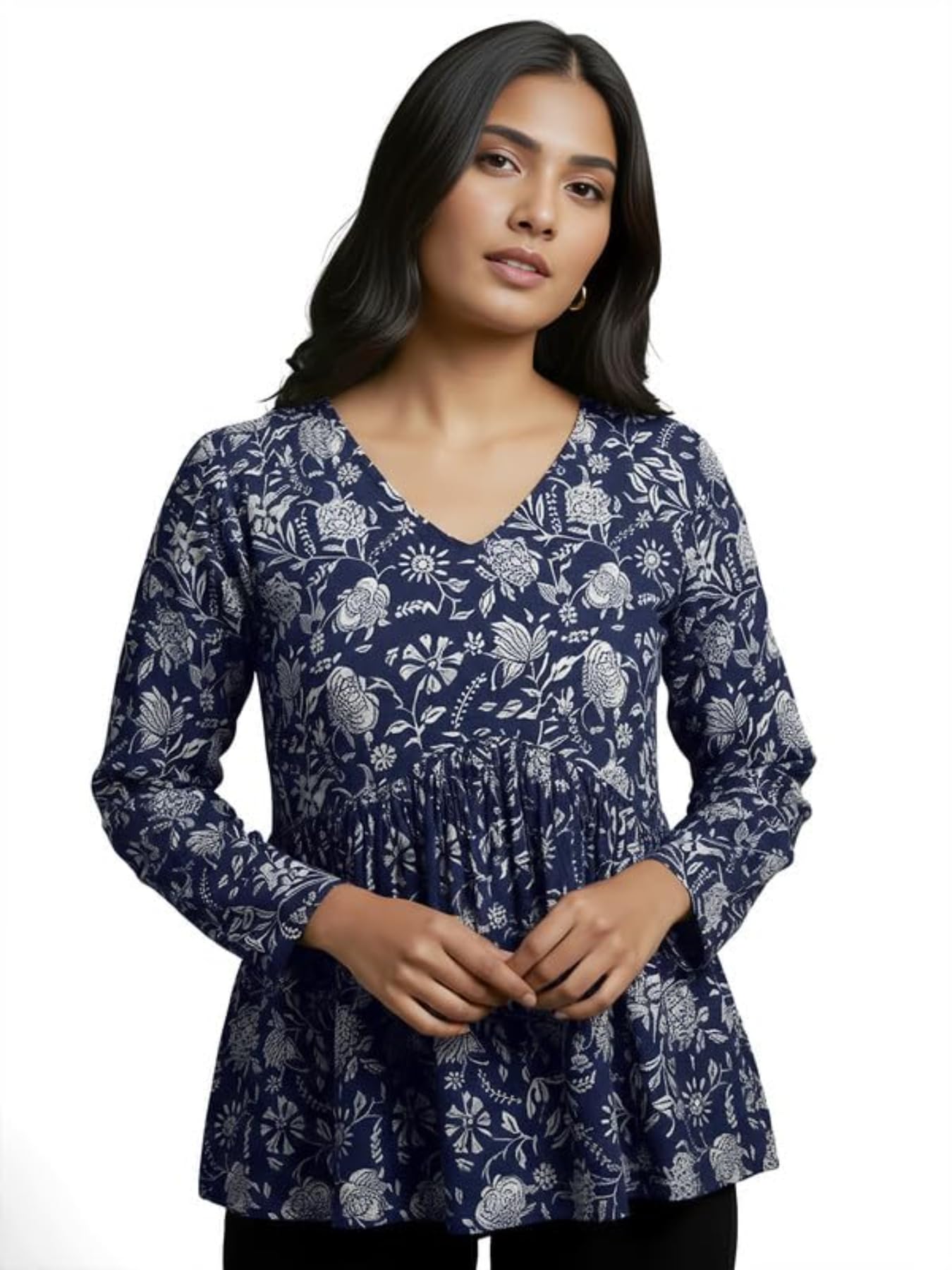 navyankaa Women Cotton Printed Tunic Top Floral A-Line Long Sleeve Kurti Style Top for Casual, Office (Kurti-01-Gulab-P)-picture-27