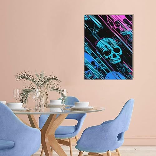 Miniatura 2 de Creowell Skulls Synthwave Cyberpunk Canvas Print, Modern Wall Art for Home Decor, Ready to Hang for Living Room, Bedroom, Office, Bathroom 12x16in