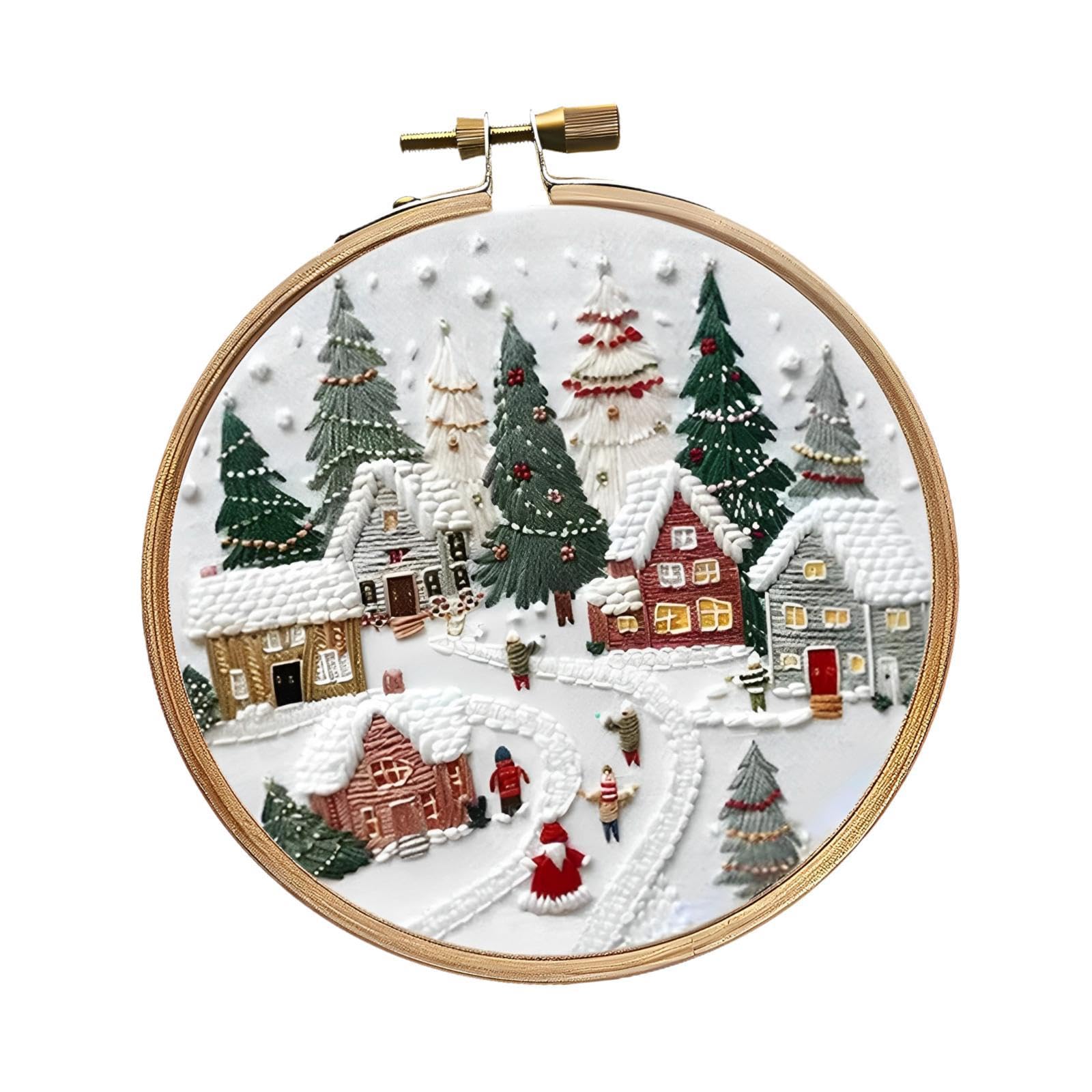 KBOLAE Christmas Embroidery Starter Kit Decorative Painting Cross Stitch for Adults Village, 20cm