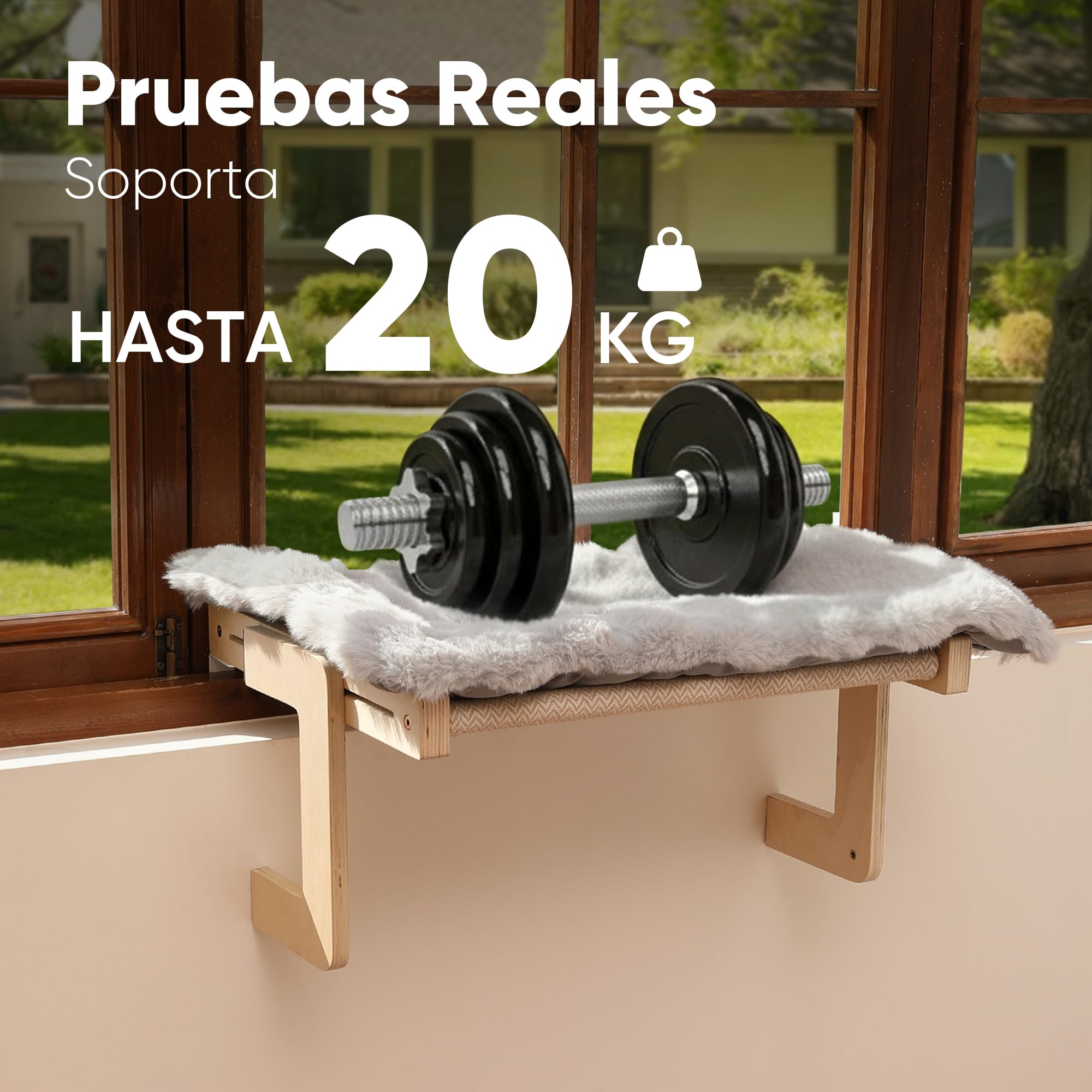 FUKUMARU Hamaca para Gatos Ventana Cama para Gatos Repisa, con cojín Suave, Estructura Reforzada de Madera y Metal, Hamaca Convertible. Soporta hasta 20kg