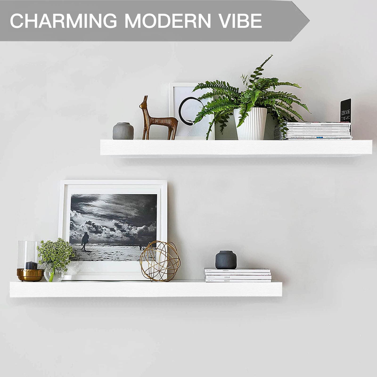 QEEIG White Floating Shelves 36 inches Long Wall Mounted Shelf Bathroom