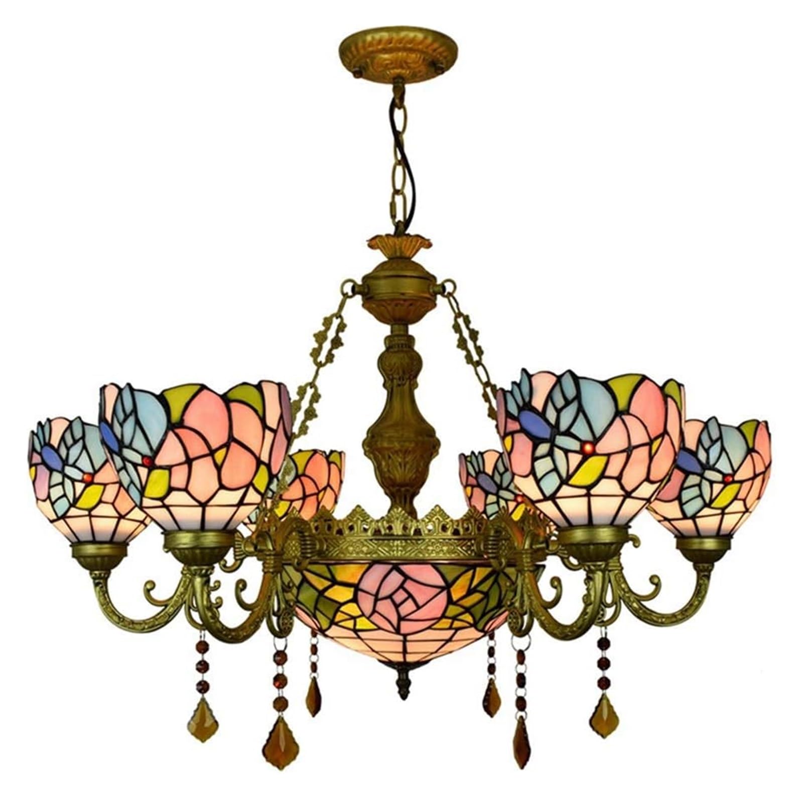 METTEOR Ceiling Lamp Ceiling Pendant Light Fixture 32" Tiffany 6 Heads Chandelier Hummingbird Lamp Stained Glass Shades Inverted Ceiling Pendant Lam
