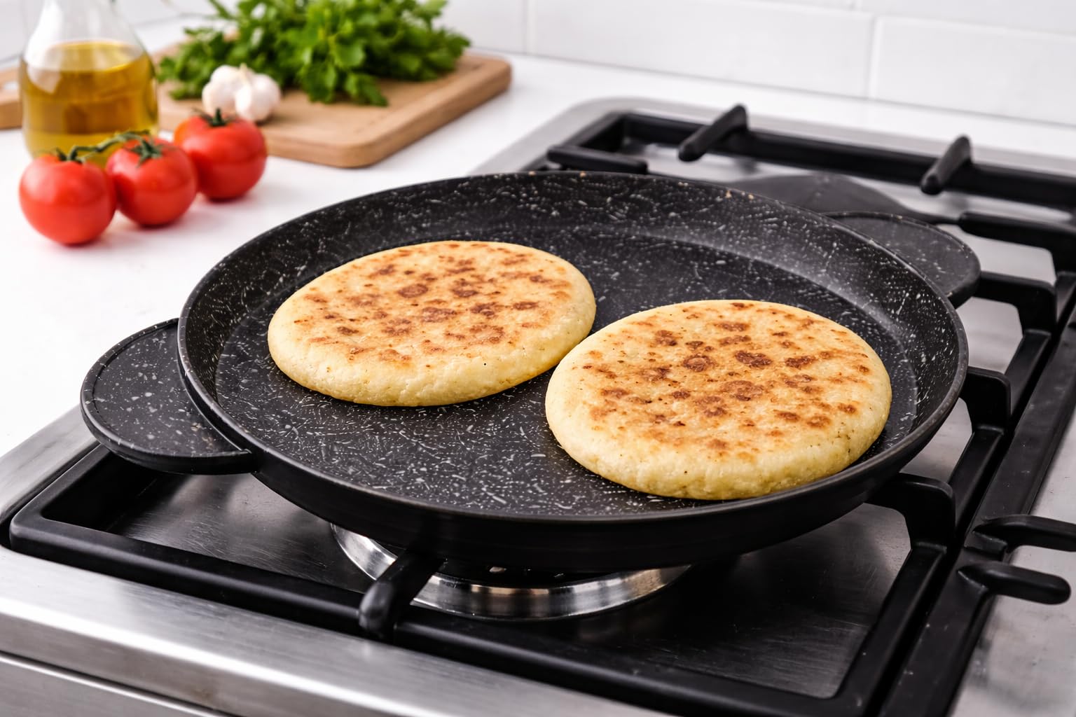 KLAUS - Plat Rond 32 Cm Pour Cuisiner Comme Sur De La Pierre Avec Manique En Silicone Tous Feux Dont Induction Passe Au Four