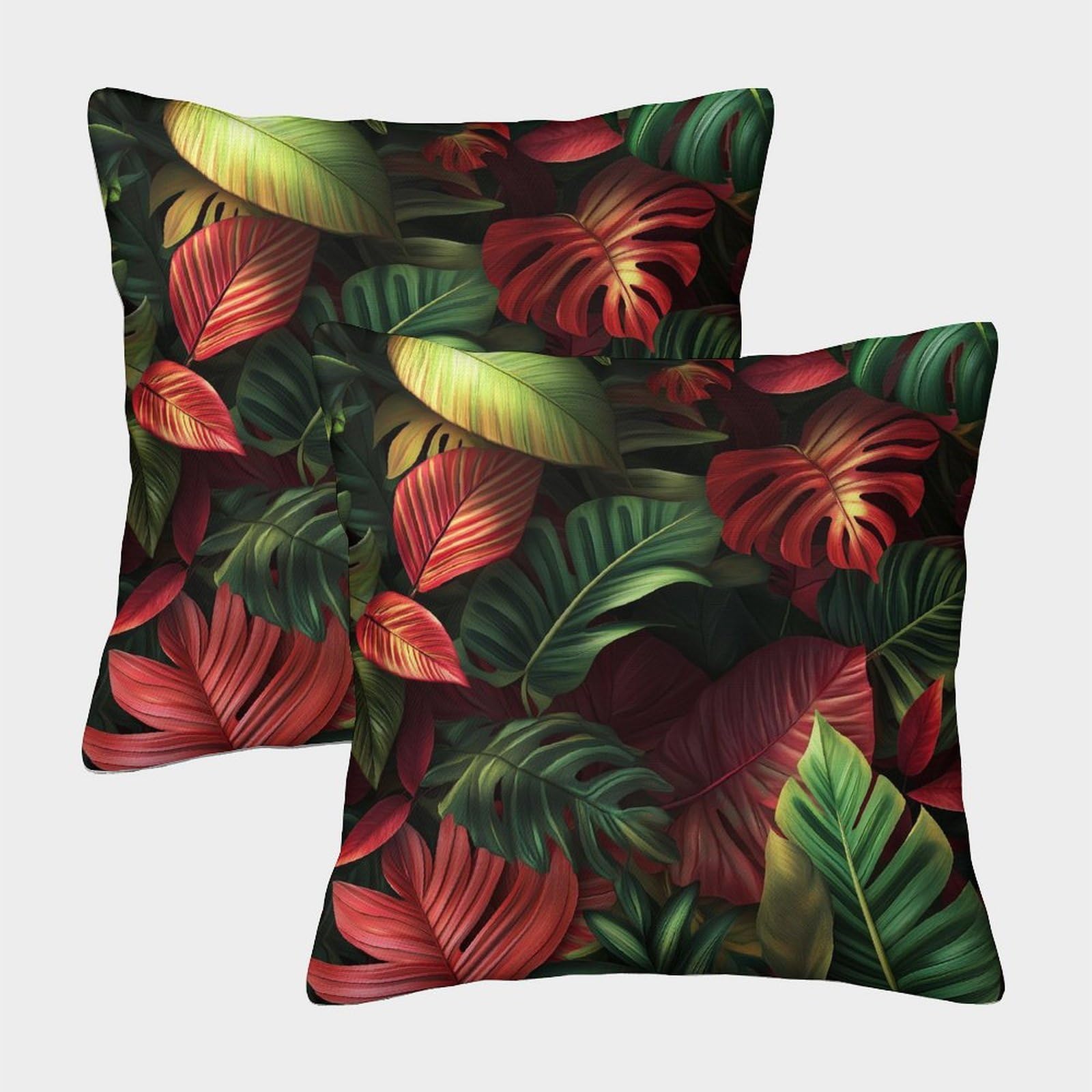 kaiyun 2 Pack Green And Red Leaves -Jungle 3D Image Printed Single-sided Cushion Cover 40x40cm