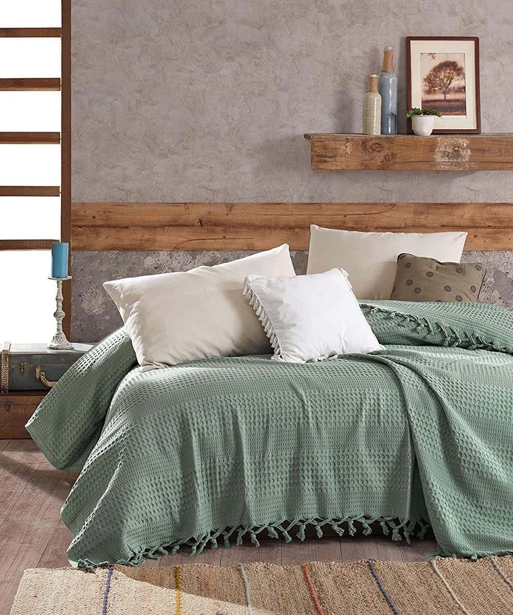 Copriletto Cotone 220x240 Cm Oeko-Tex - Reversibile, Tessuto Waffel, Design Urban Loft Sepia