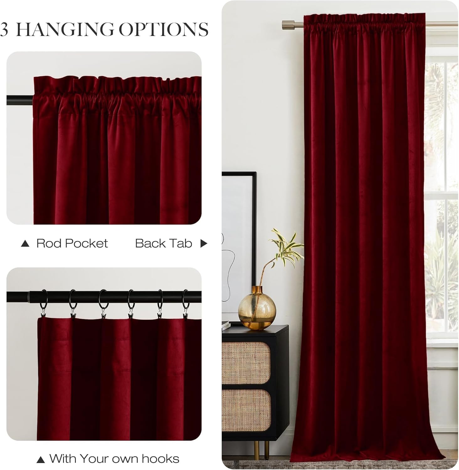 NICETOWN Red Velvet Blackout Curtains 84 inches Long 2 Panels for Bedroom, Thermal Wall Decor Soundproof Privacy Protection Panels for Home Theatre/Film Room/Stage (Rod Pocket Design)