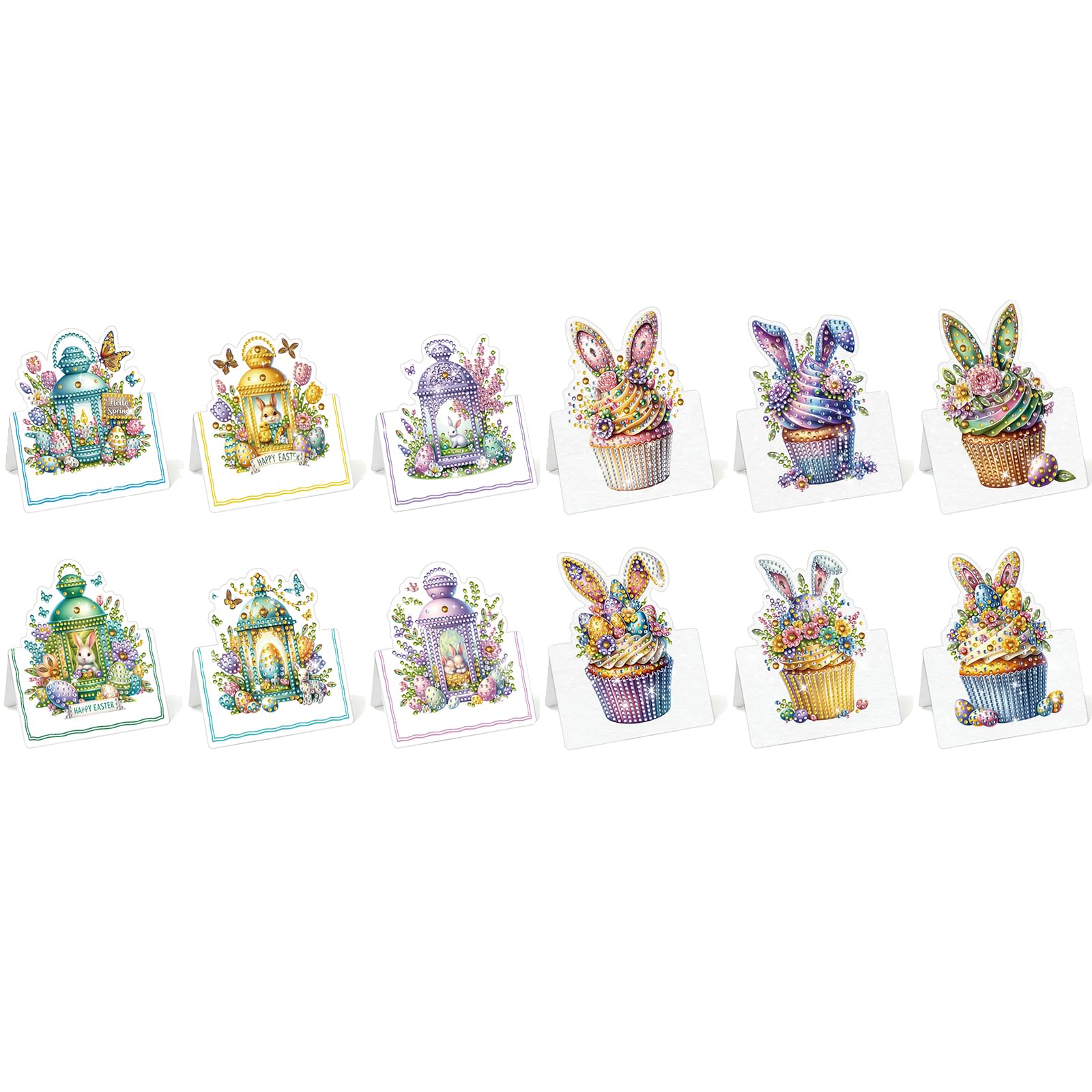 Lebartm 12Pcs Foldable Greeting Card DIY Diamond Art Painting Easter Folding Thank You Cards with White Envelopes Blessing Greeting Card Set for Festival Holiday-01 โ image 1