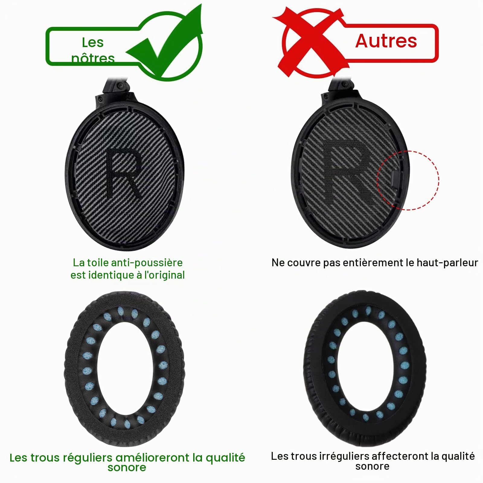 AK Coussinets pour Bose QuietComfort 35 QC 35 II, Remplacement Cuir Souple Mousse Acoustique QC35II/35/15 QC2/AE2