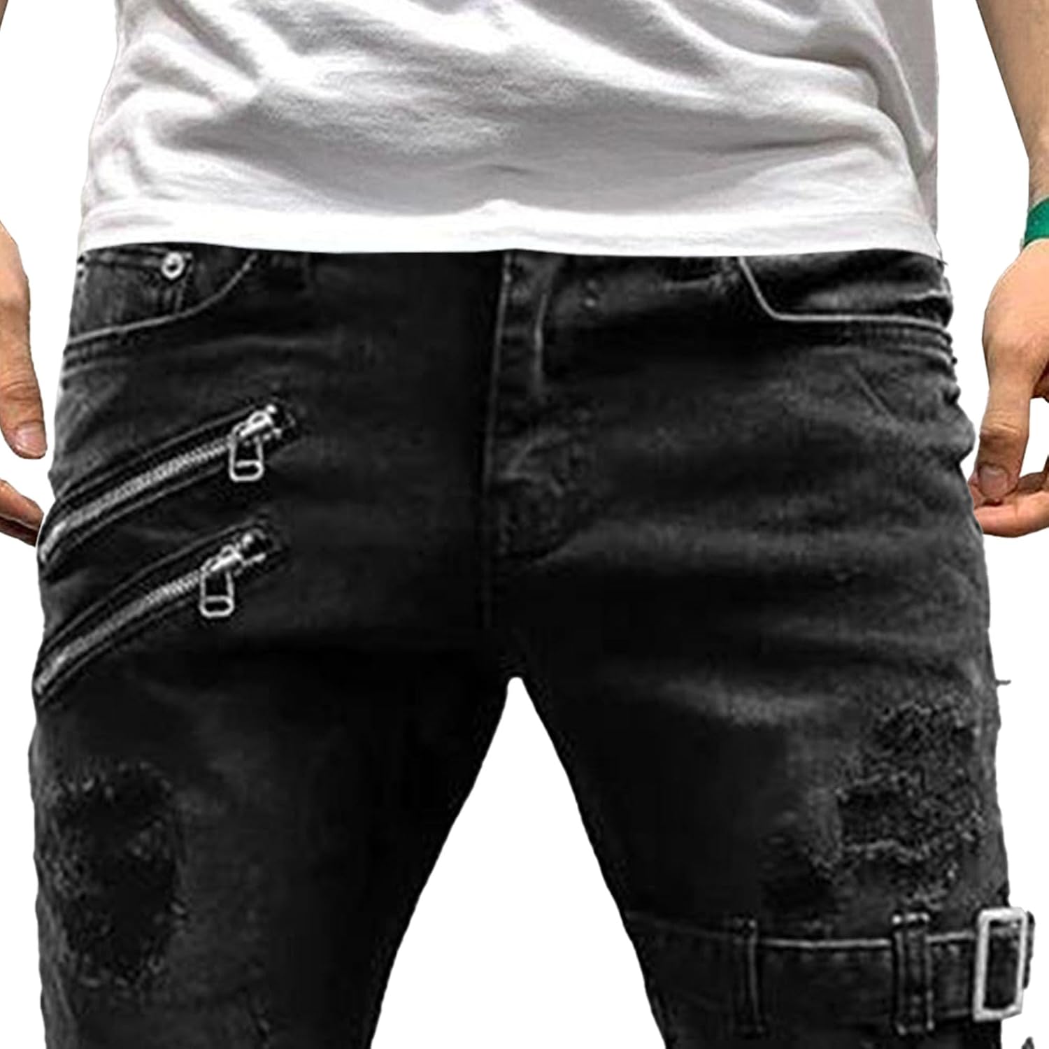 Mens Elastic Straight Leg Denim Jeans Slim Fit Comfy Denim Pants Biker Casual Trousers