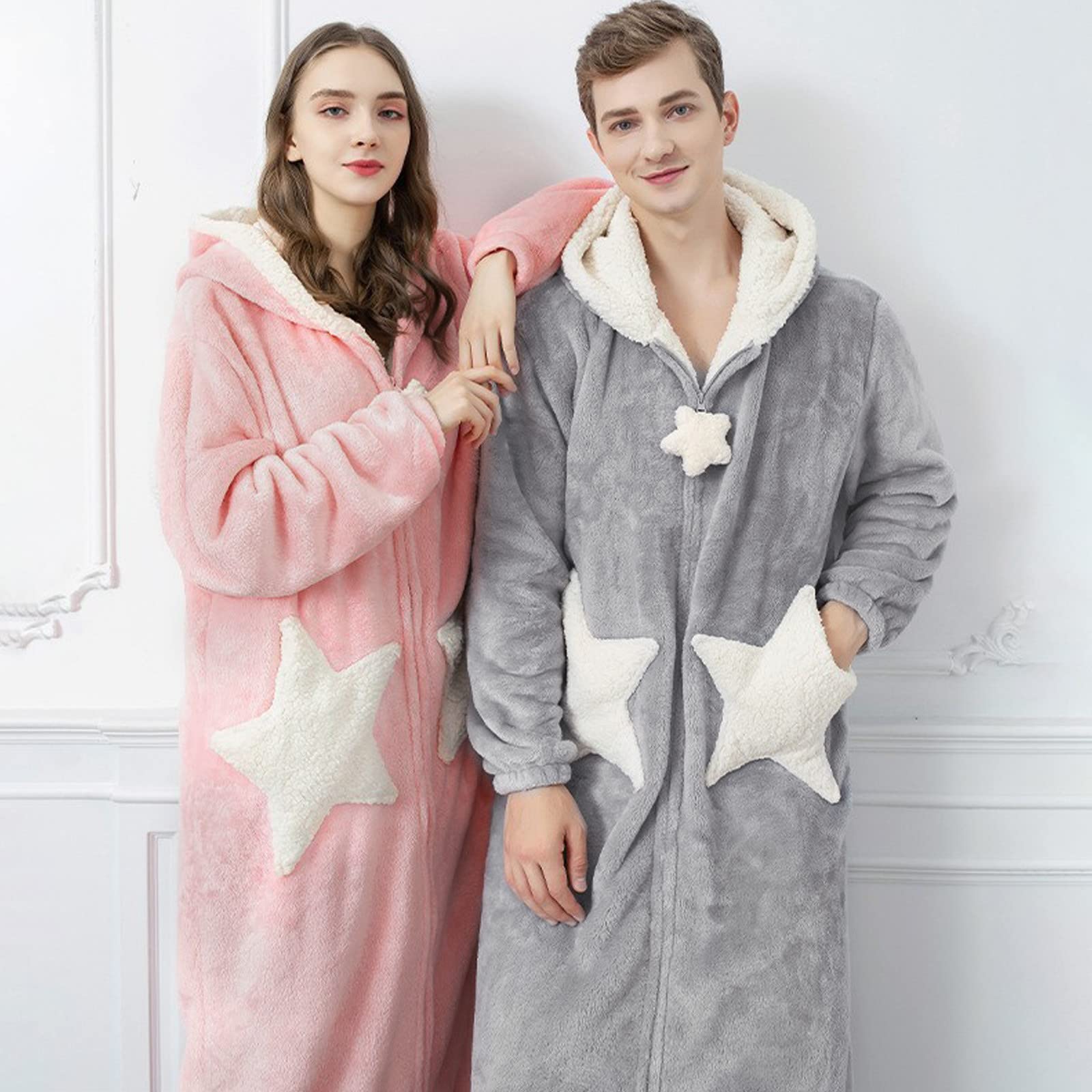 Bata larga de forro polar para mujer, albornoz de franela de forro polar para invierno, cárdigan grueso, kimono de felpa, bonito abrigo, bata de baño, camisón con cremallera, ropa de dormir