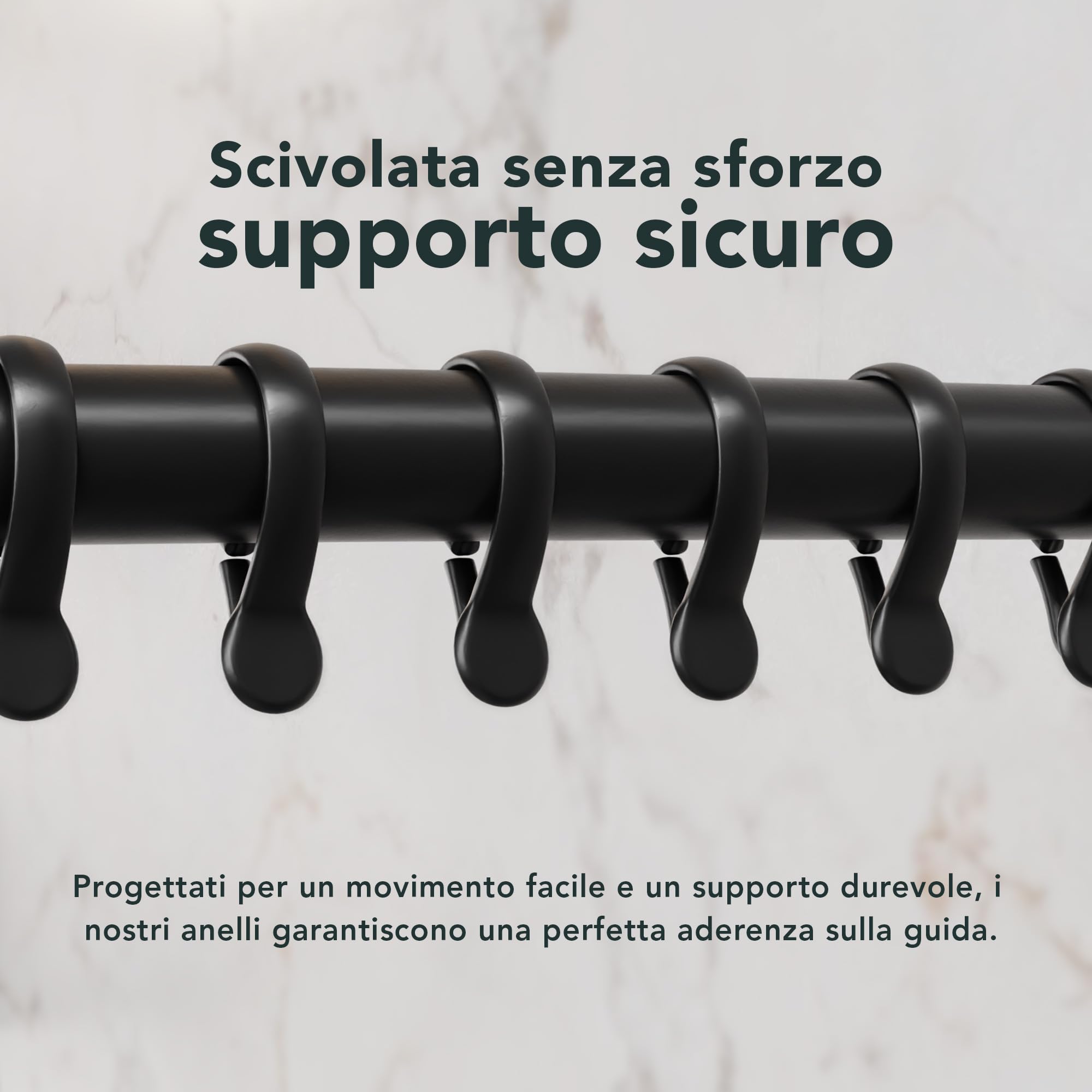 Erica Tubo Tenda Doccia a U, 70x165x70cm, Bastone per Tenda Doccia Angolare senza Supporto Soffitto, Rivestimento in Plastica senza PVC (Black)