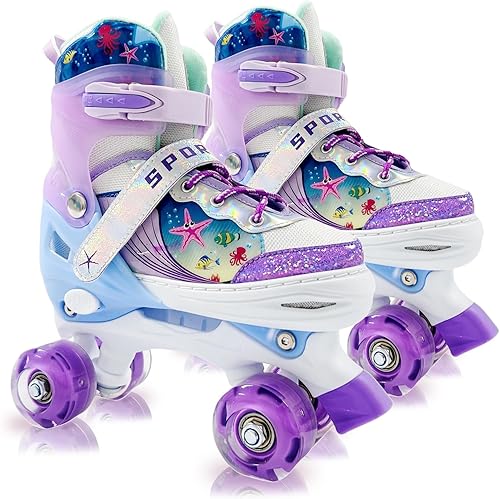 Miniatura 12 de Adjustable Kids Roller Skates for Girls and Boys Ages 3-5 5-8 8-12, All 8 Wheels of Girl's Skates Shine, Safe and Fun Illuminating for Outdoor